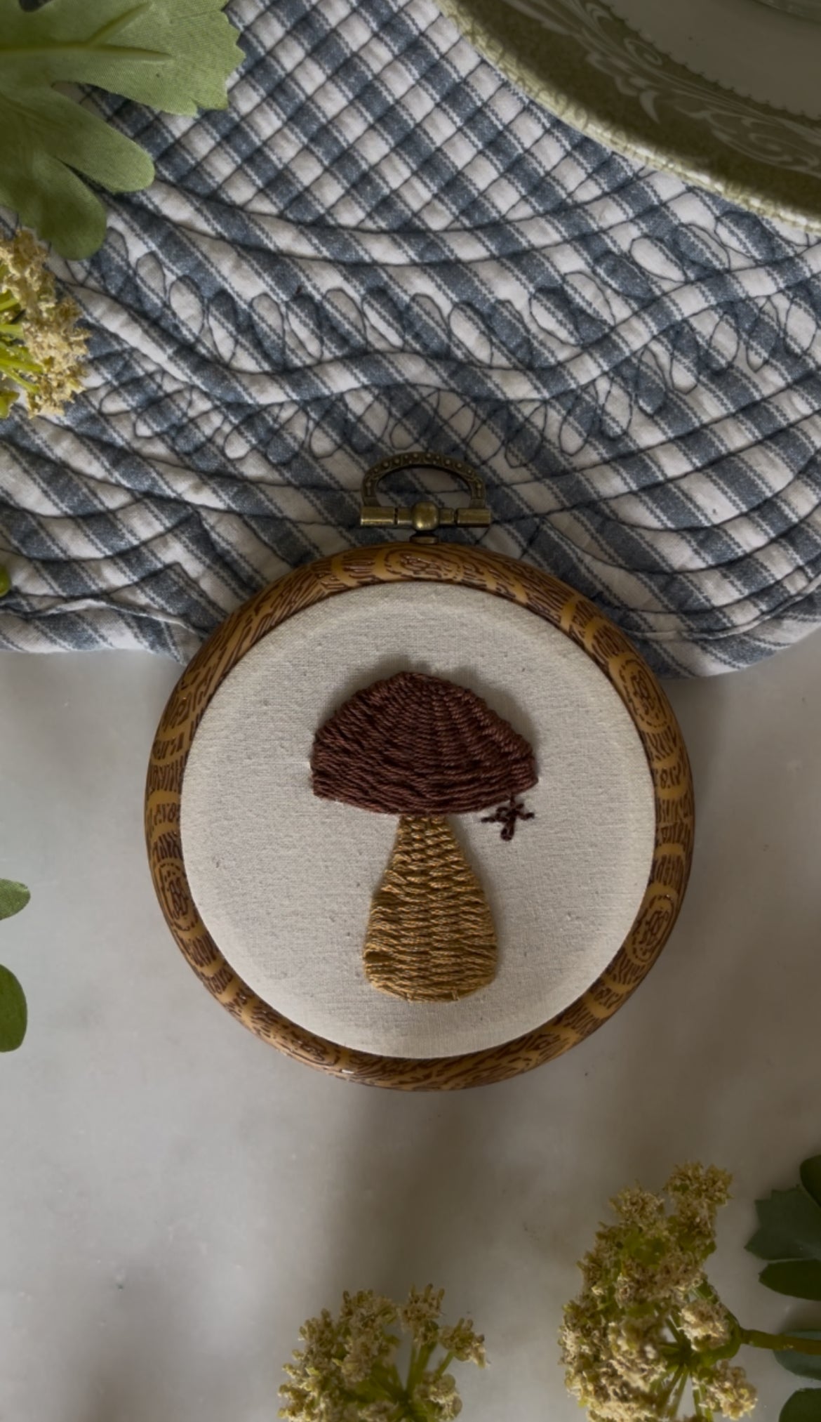 Two-Toned Wicker Mushroom Embroidery Magnet