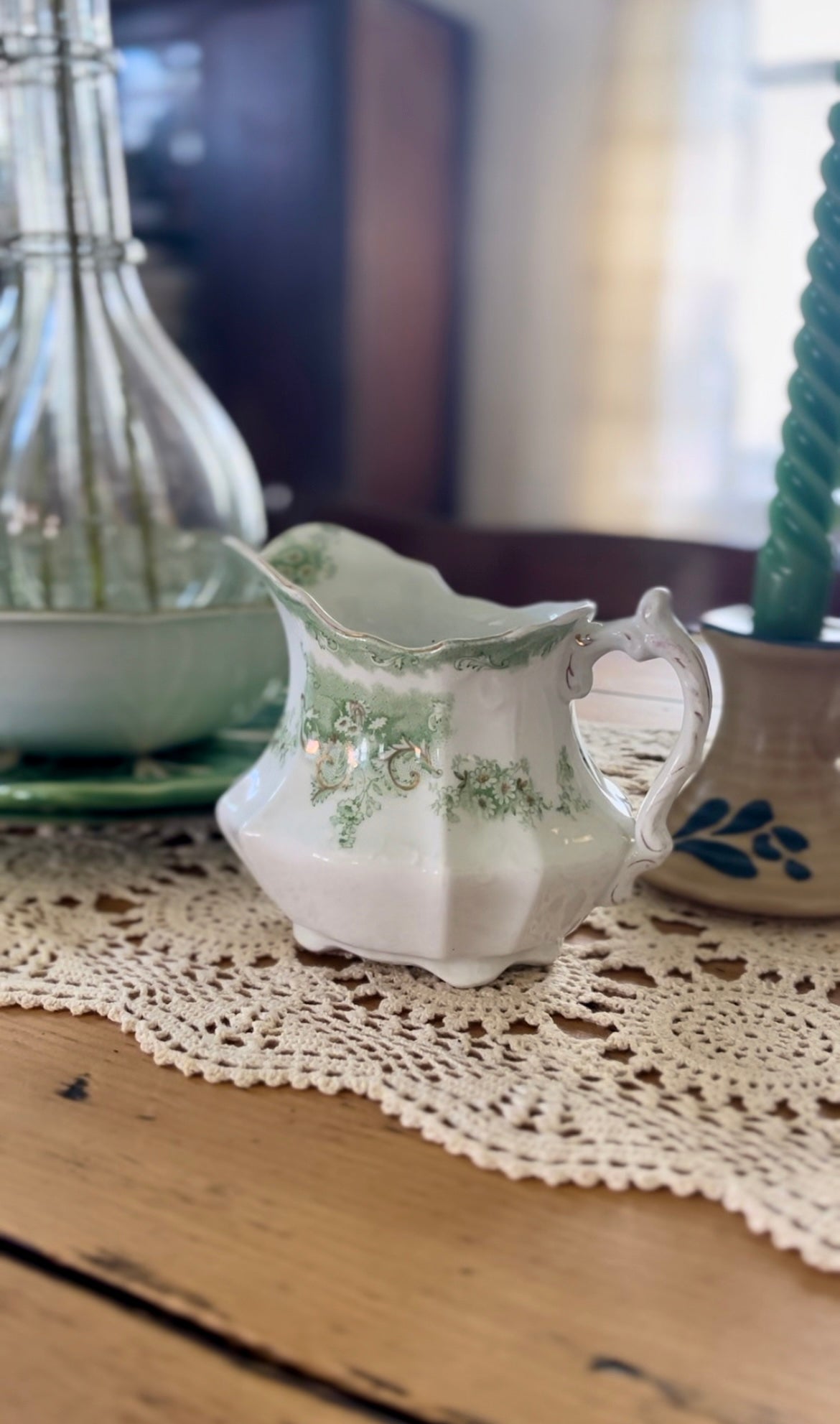 Marlborough Waterloo Potteries Green Transfer-ware Pitcher