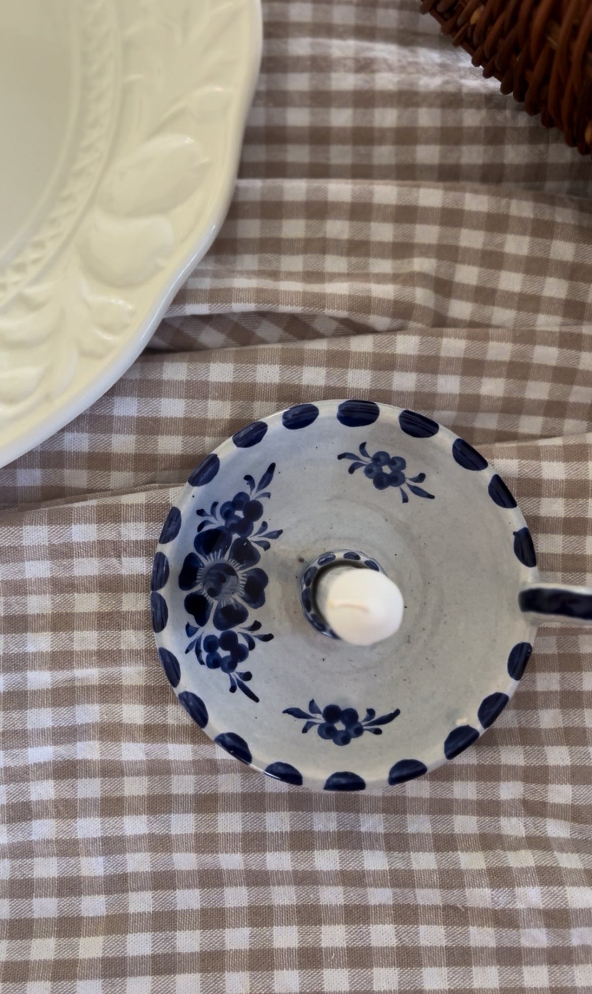 Blue and White Candle Holder made in Mexico
