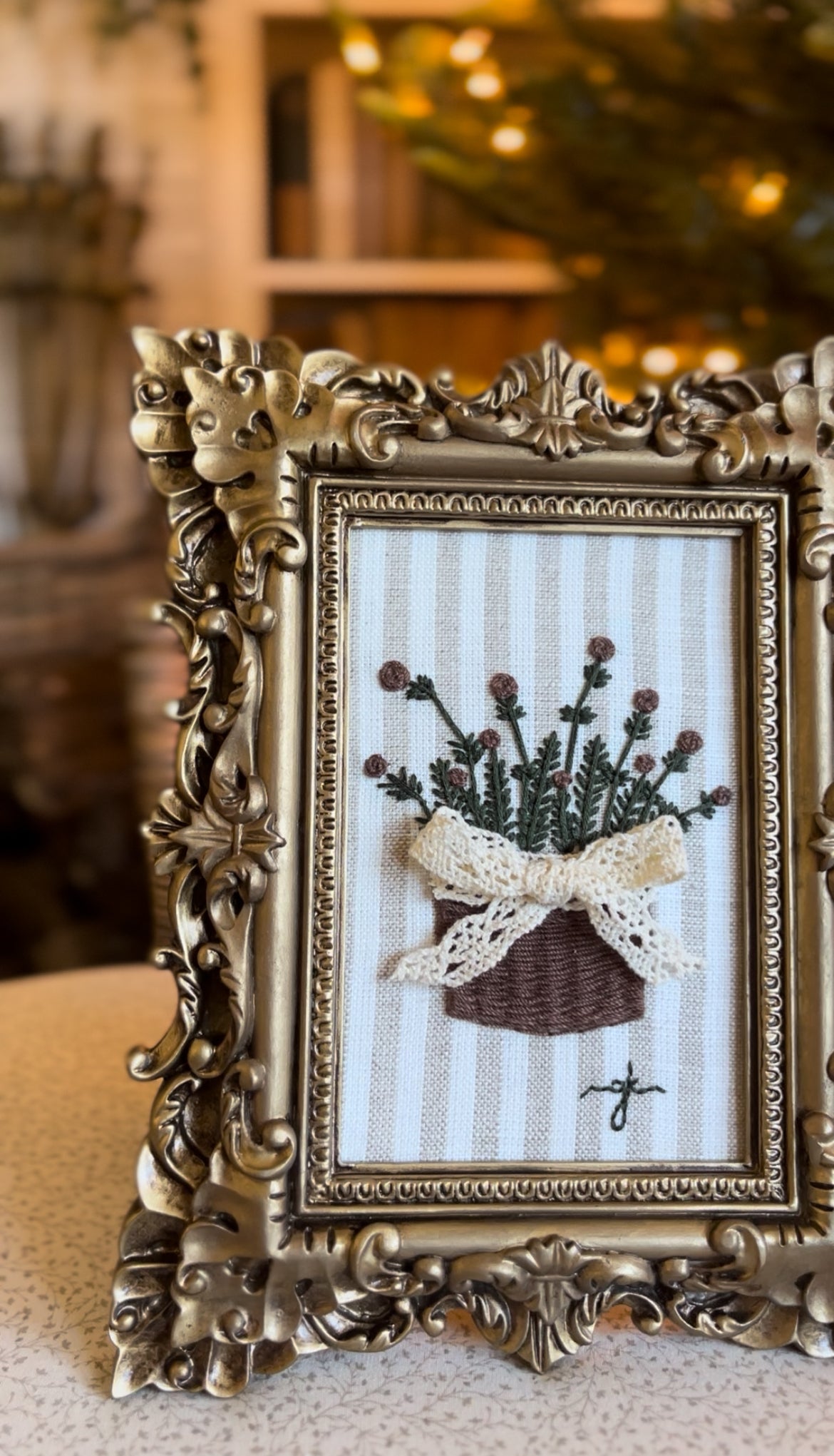 Large Basket of Winter Greens Embroidery Frame