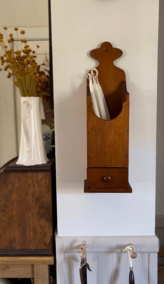 Vintage Wooden Hanging Wall Candle Box with Drawer
