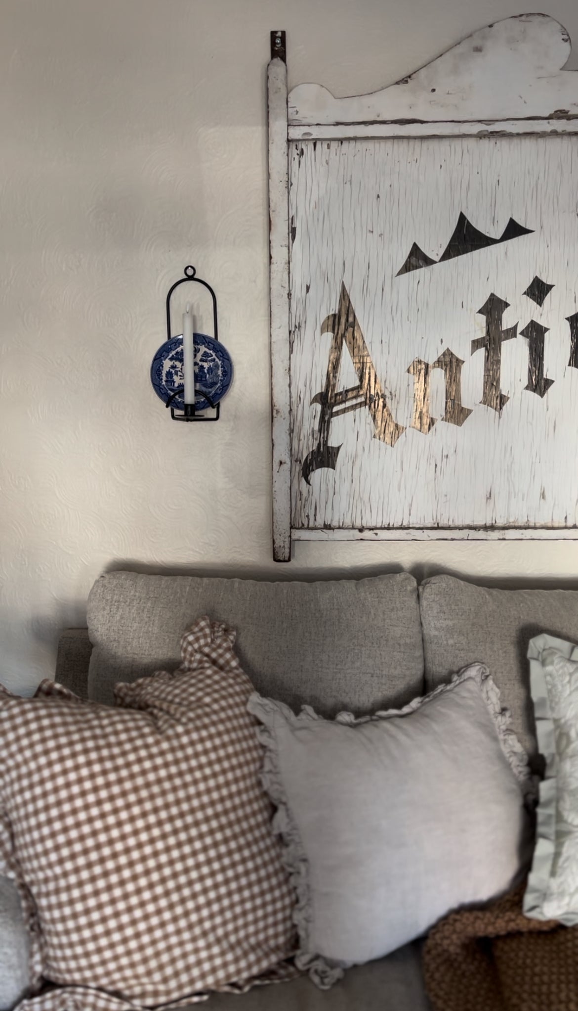 Set of Two Black Metal Plate Holder Sconces with Blue Willow Plates (*candle not included)