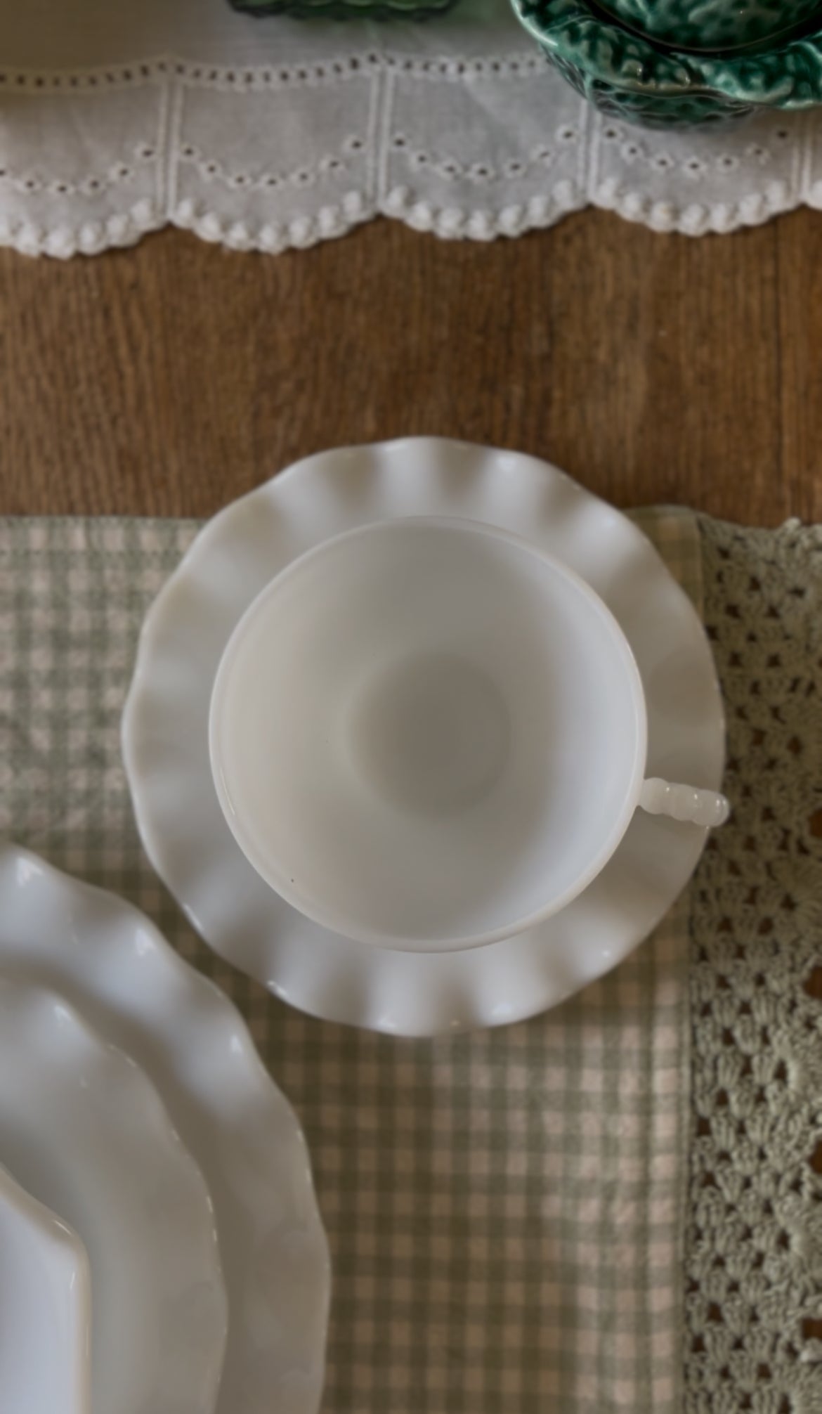 Hazel Atlas Ripple Crinoline set of 3 teacups and saucers
