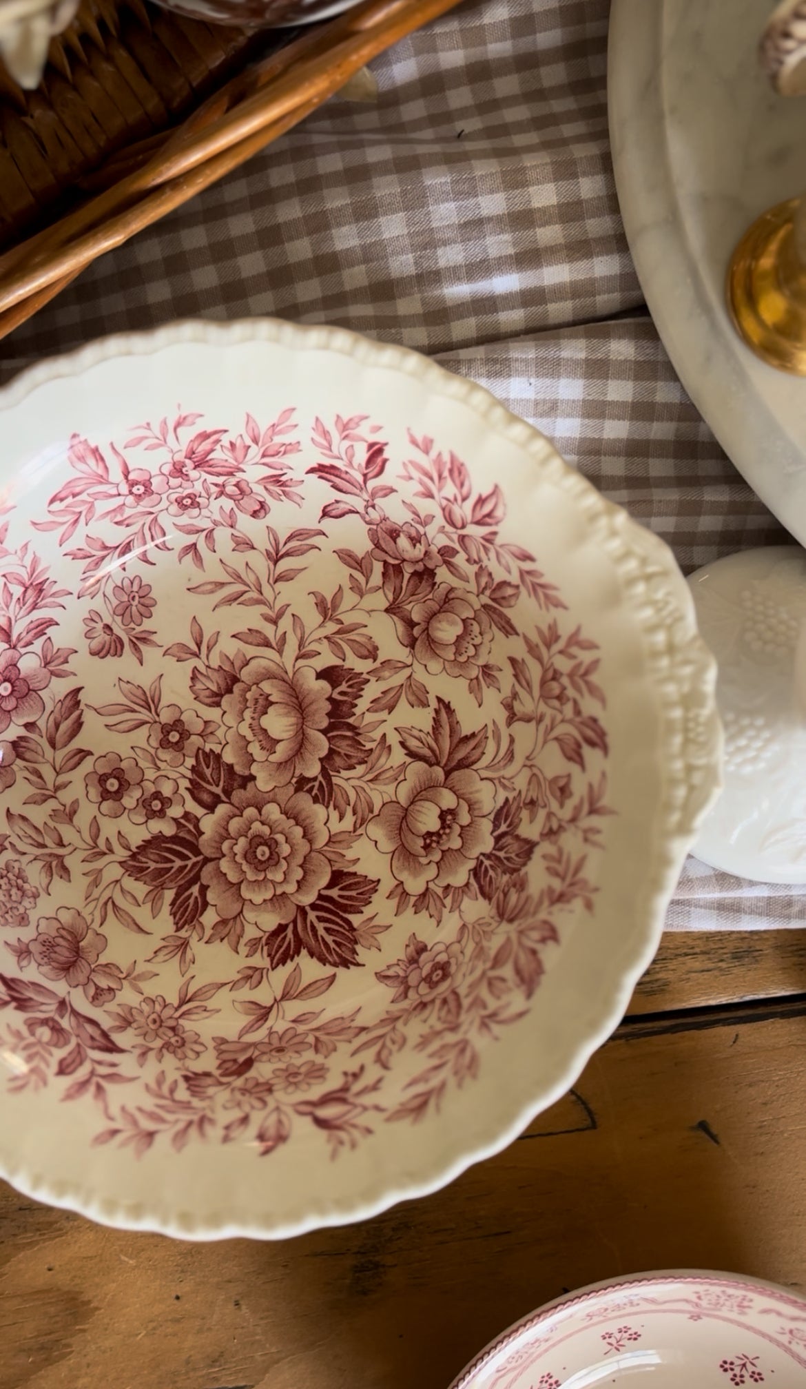 Printemps Grindley England Red Floral Serving Bowl