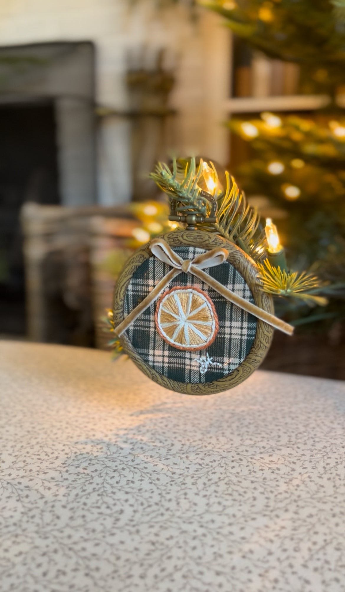 Small Dried Orange Green Flannel Embroidery Ornament