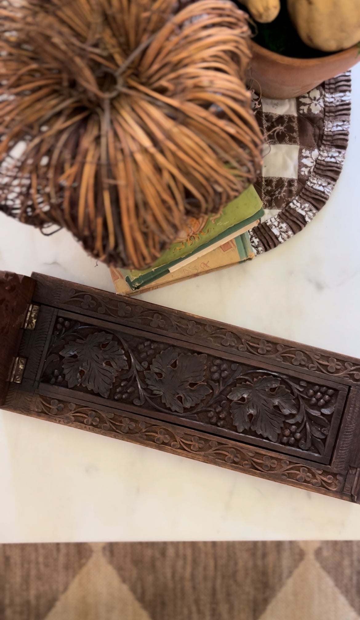 Hand Carved Wooden Folding and Expandable Book Ends