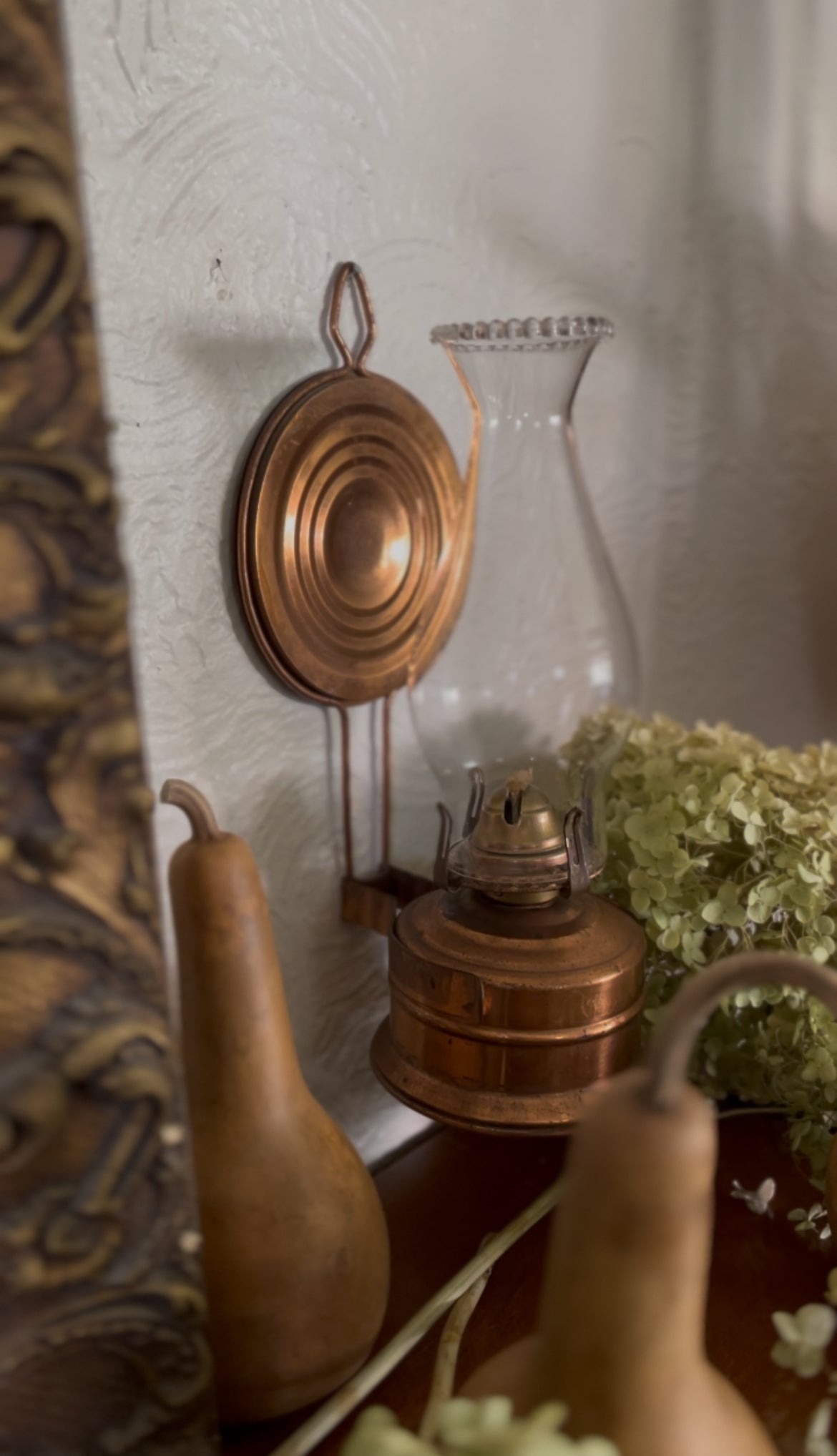Copper Hurricane Oil Lamp Wall Hanging