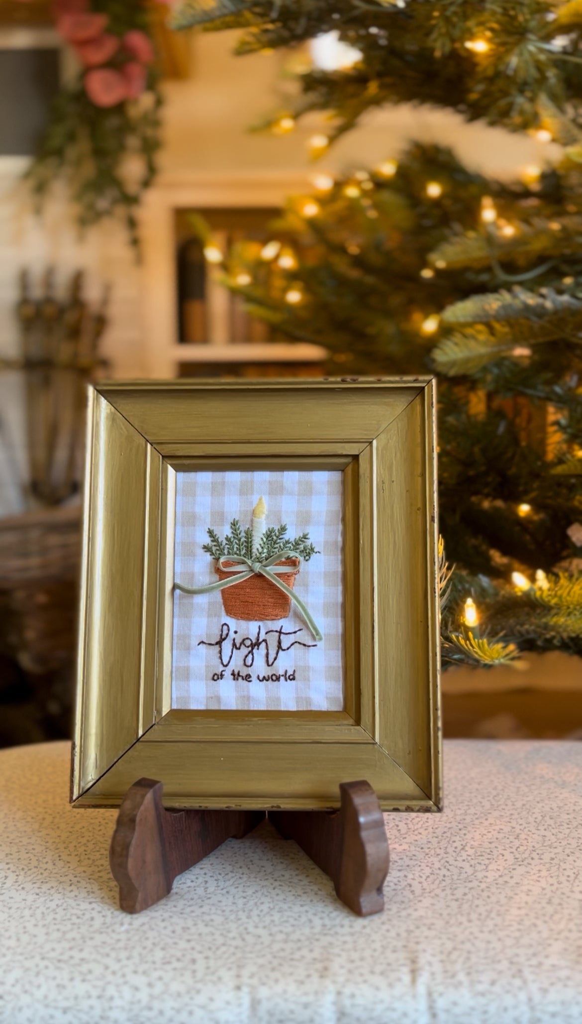 “Light of the world” Terracotta Pot Framed Embroidery