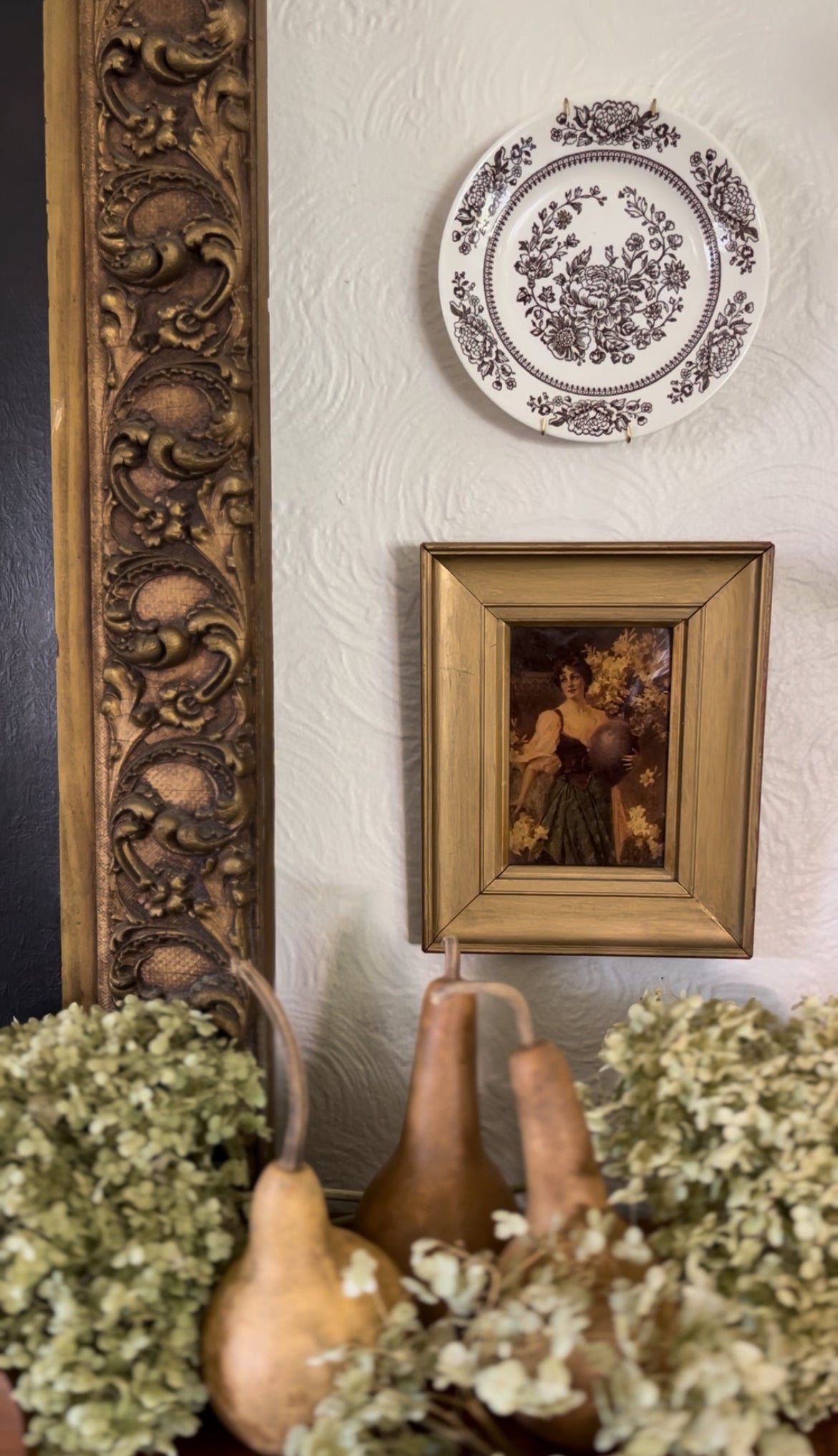 L Rudolph Rochefort Restored Portrait of Woman Holding Vase of Flowers in a Gold-painted Wooden Frame