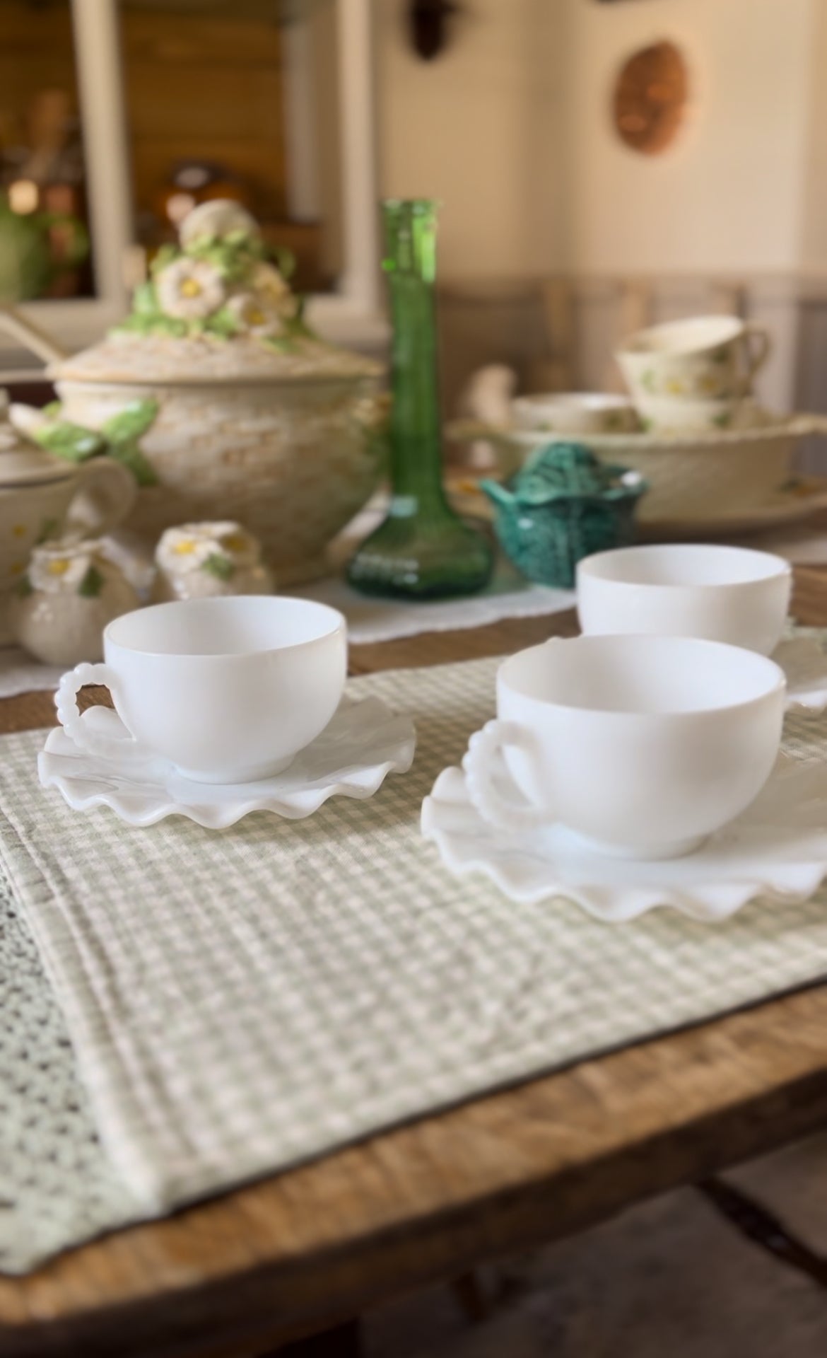 Hazel Atlas Ripple Crinoline set of 3 teacups and saucers