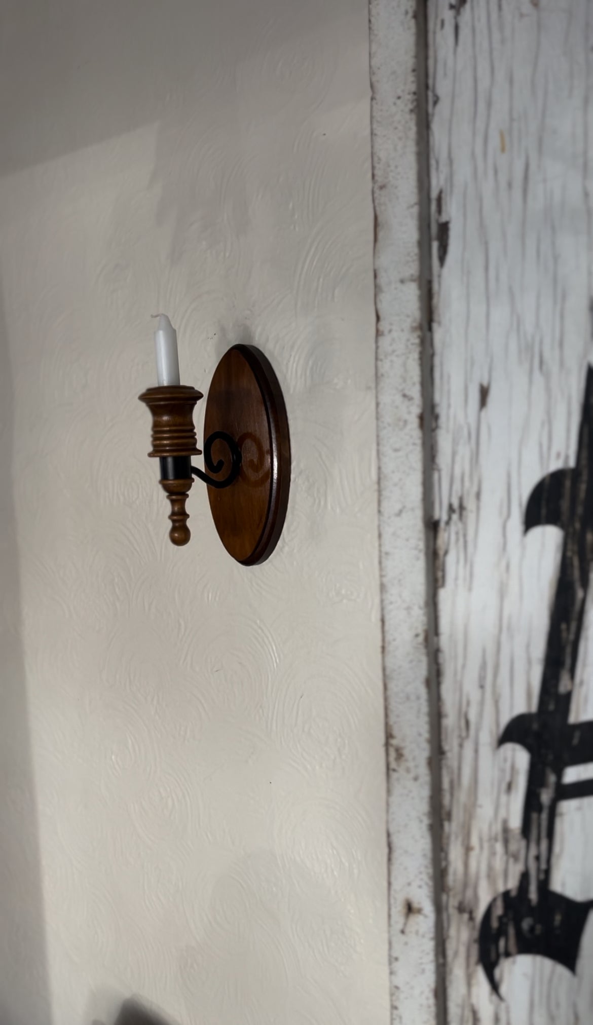 Set of Two Wood and Black Metal Sconces (*candle not included)