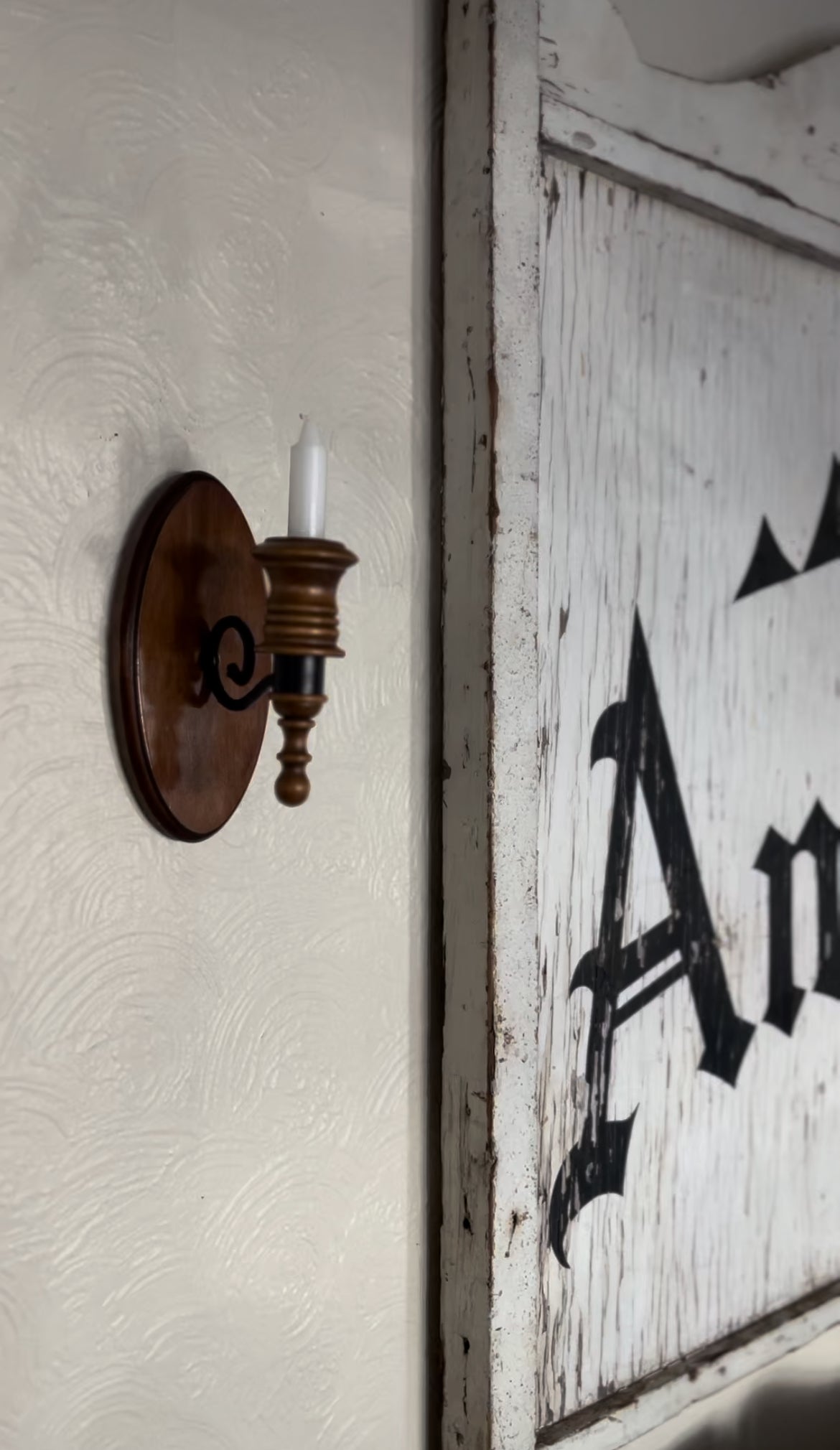 Set of Two Wood and Black Metal Sconces (*candle not included)