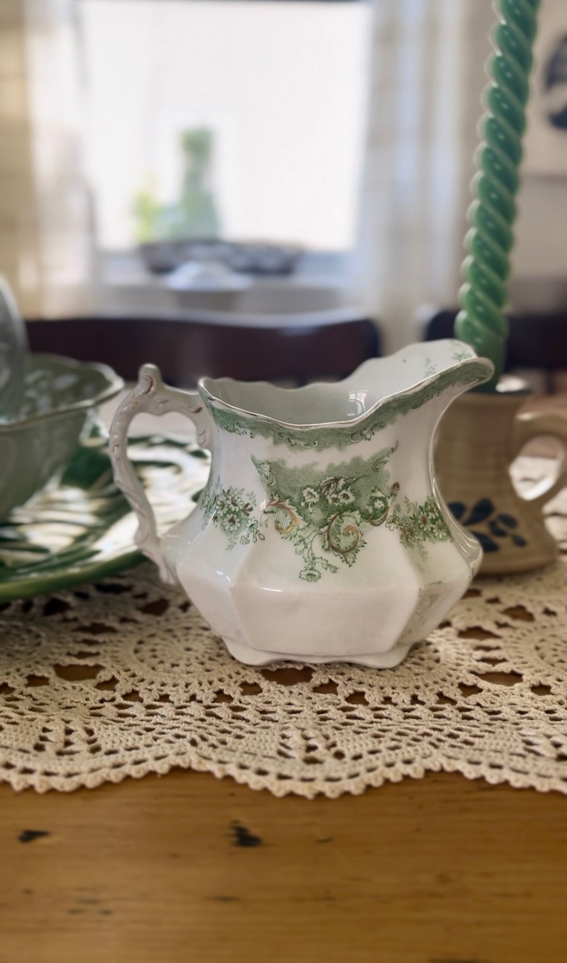 Marlborough Waterloo Potteries Green Transfer-ware Pitcher
