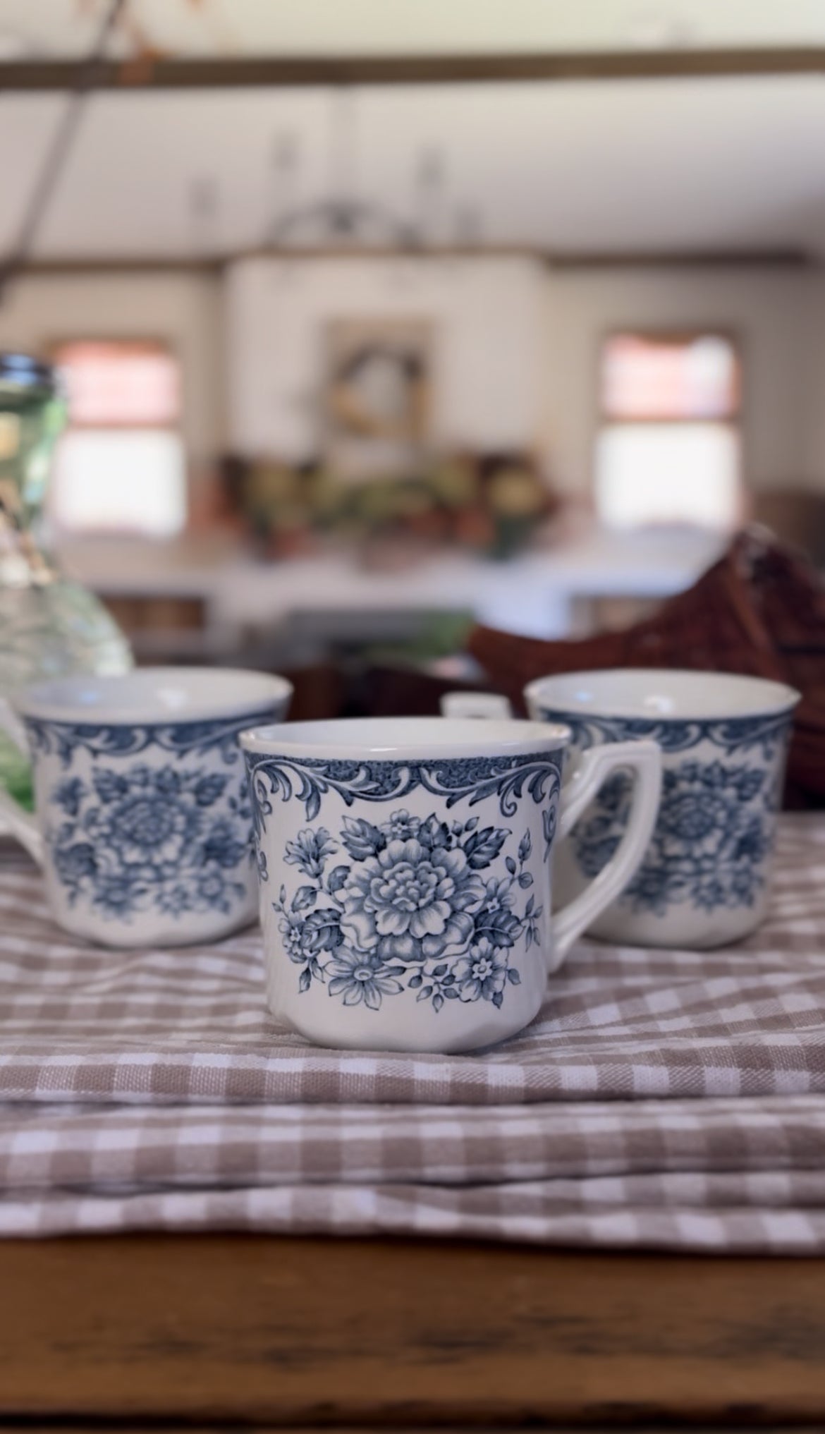 Set of 3 Blue Floral Teacups made in England