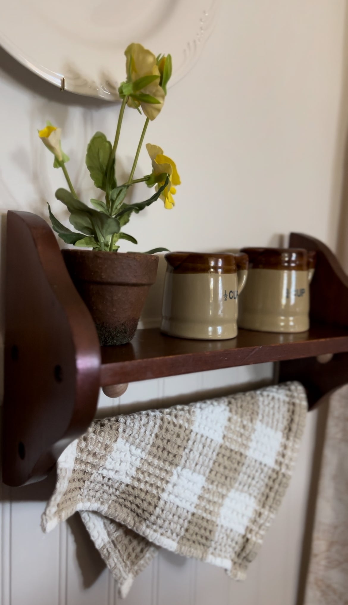 Wooden Wall Shelf with Towel Bar