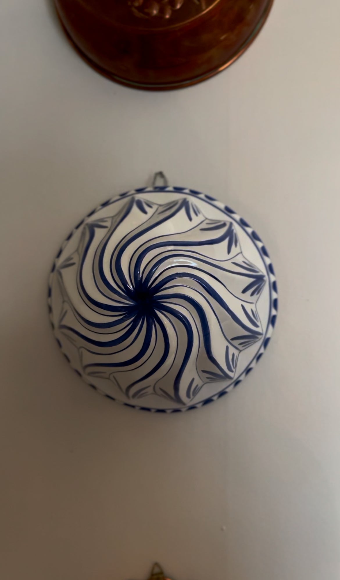 Italian Blue and White Ceramic Bundt Mold Wall Hanging