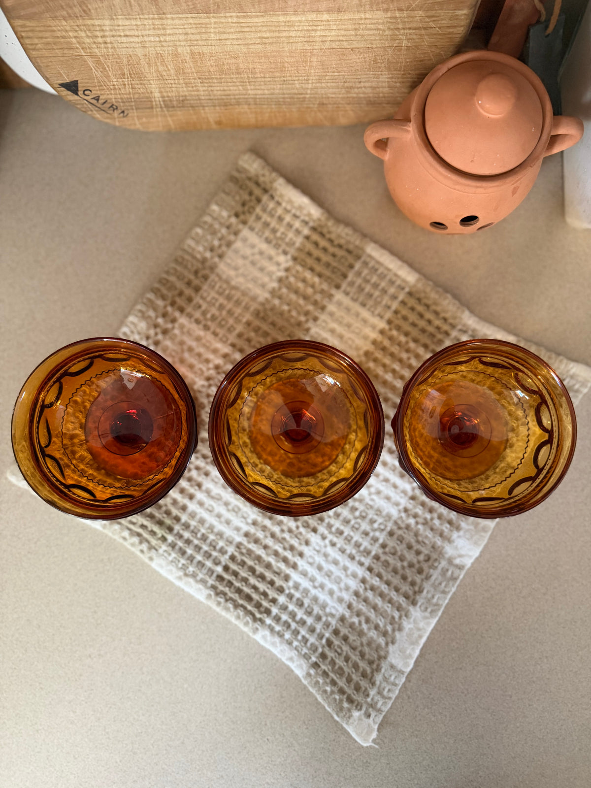Set of 3 Vintage King's Crown Thumbprint Dessert Glasses by Indiana Glass