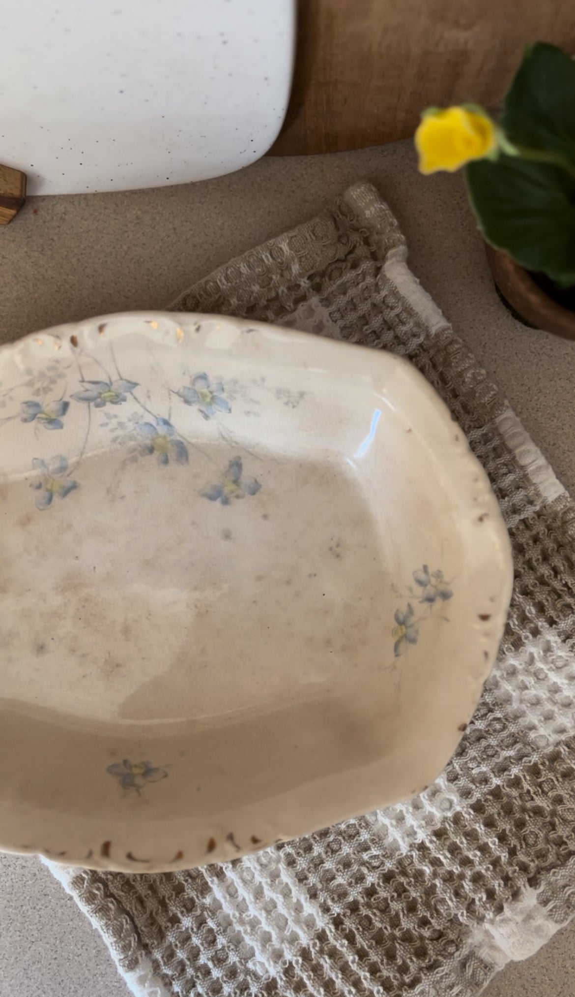 Semi-Porcelain W.M. Co Blue Floral Bowl
