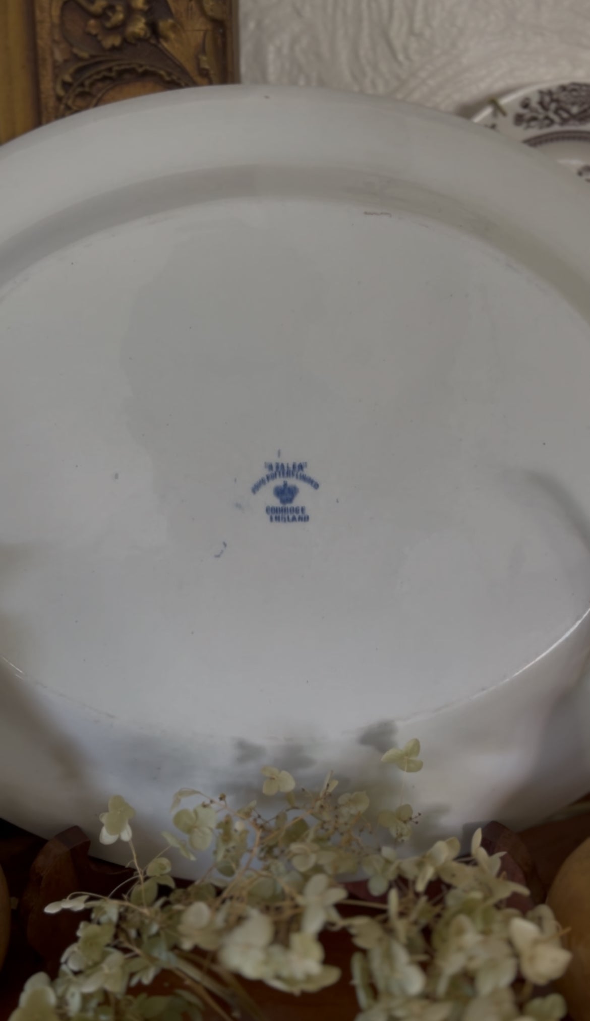 Soho Pottery Blue Transferware Platter with Gold Triming made in England