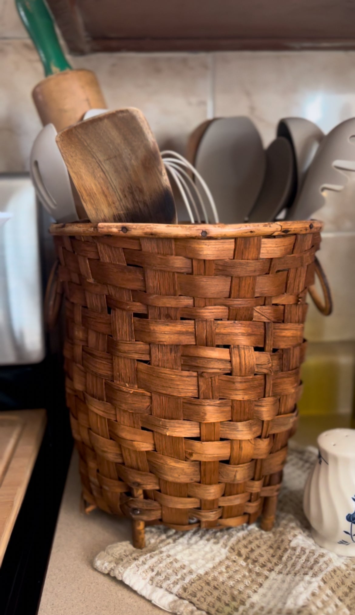 Woven Footed Basket with Handles