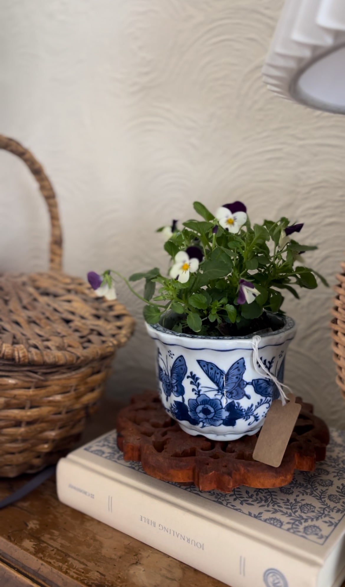 Small Chinoiserie Planter with Blue Butterfly Pattern