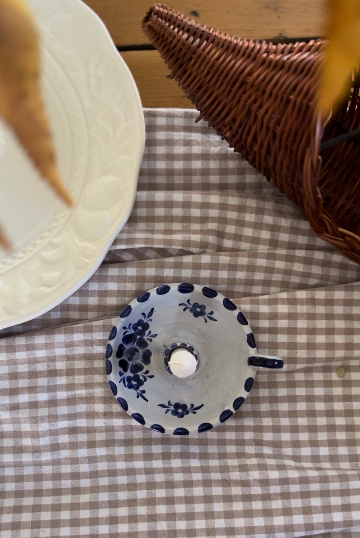 Blue and White Candle Holder made in Mexico