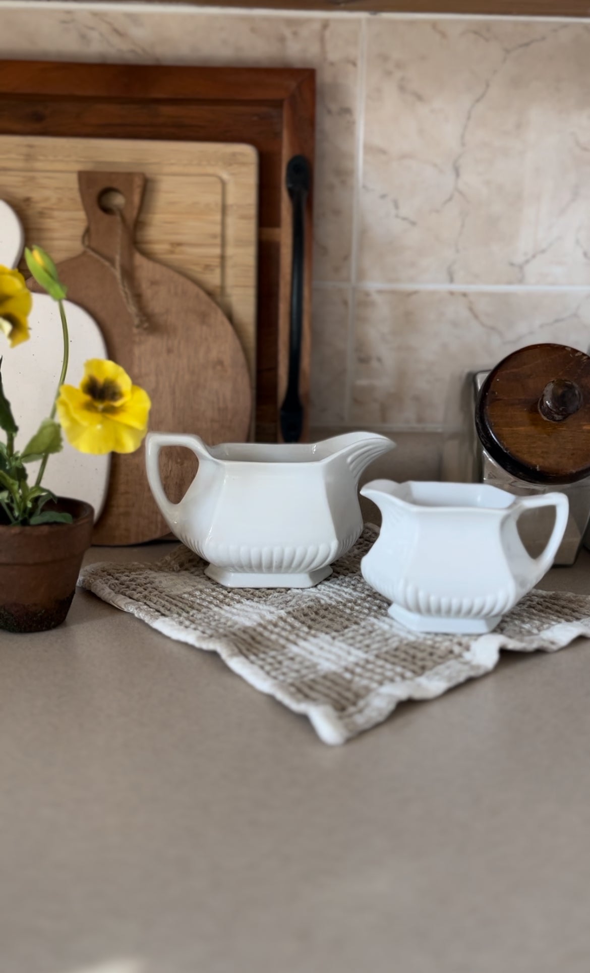 Set of Two Real English Ironstone Gravy Boats by Wm Adams & Sons, Micratex Line
