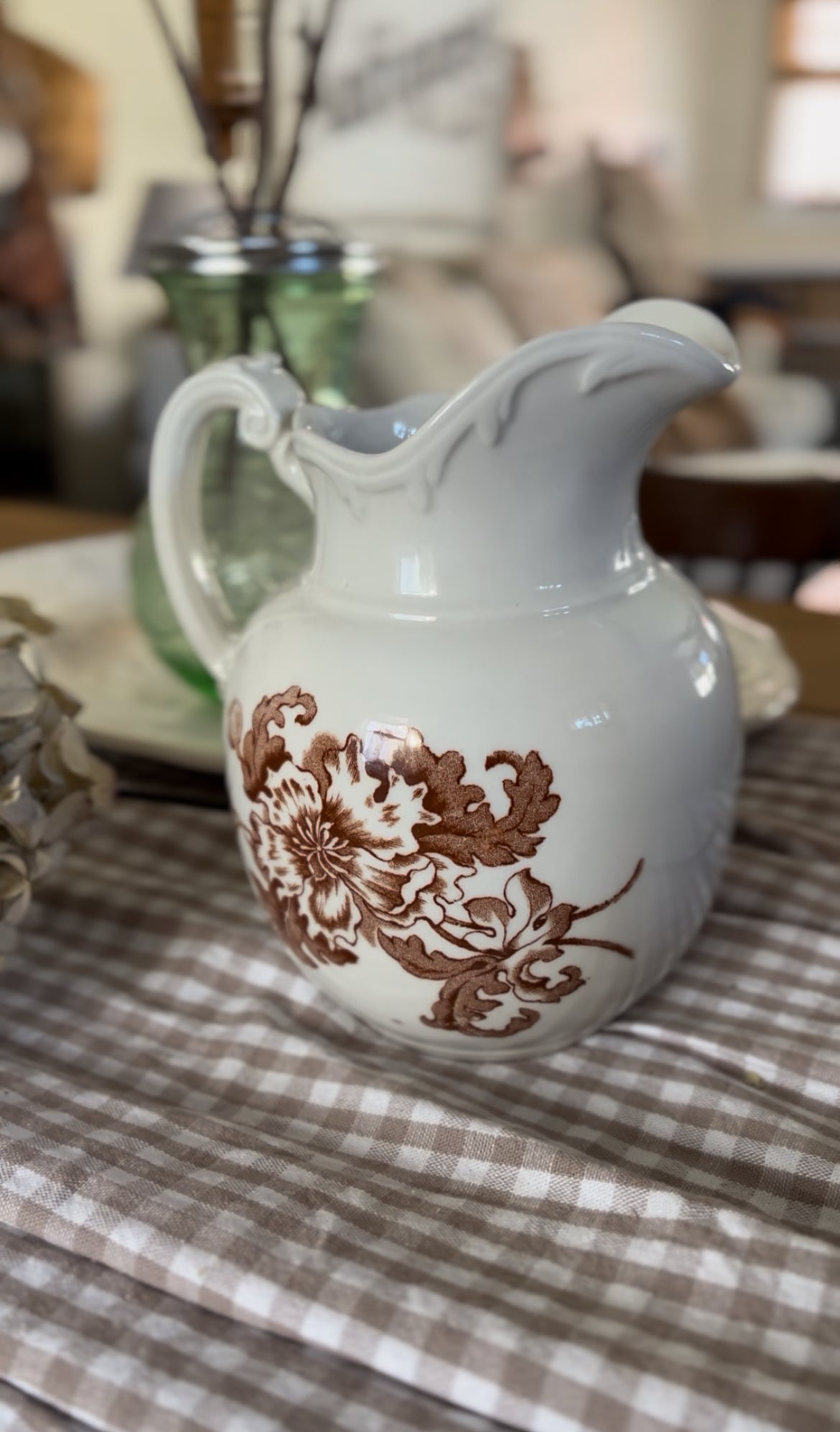 Brown Floral Pitcher
