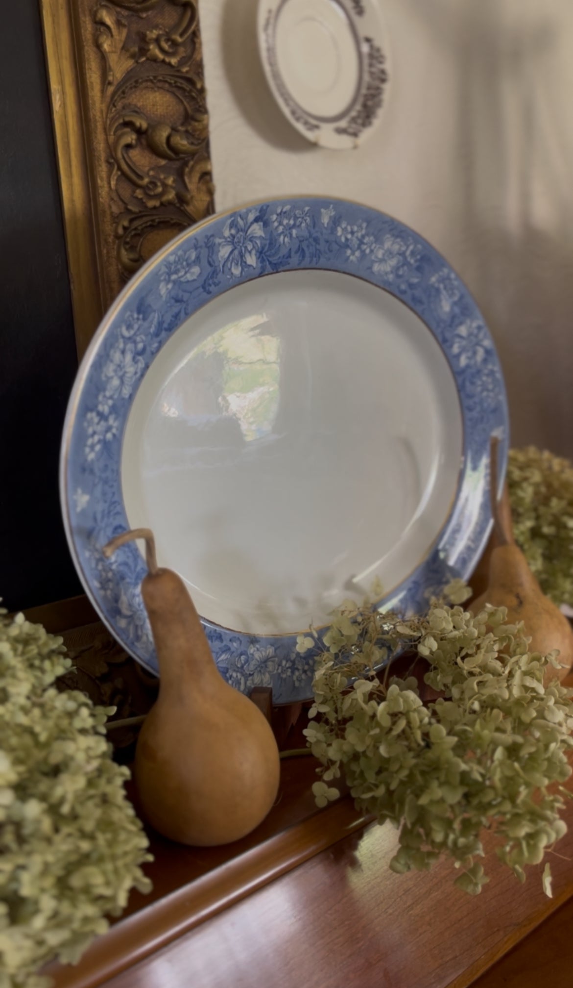 Soho Pottery Blue Transferware Platter with Gold Triming made in England