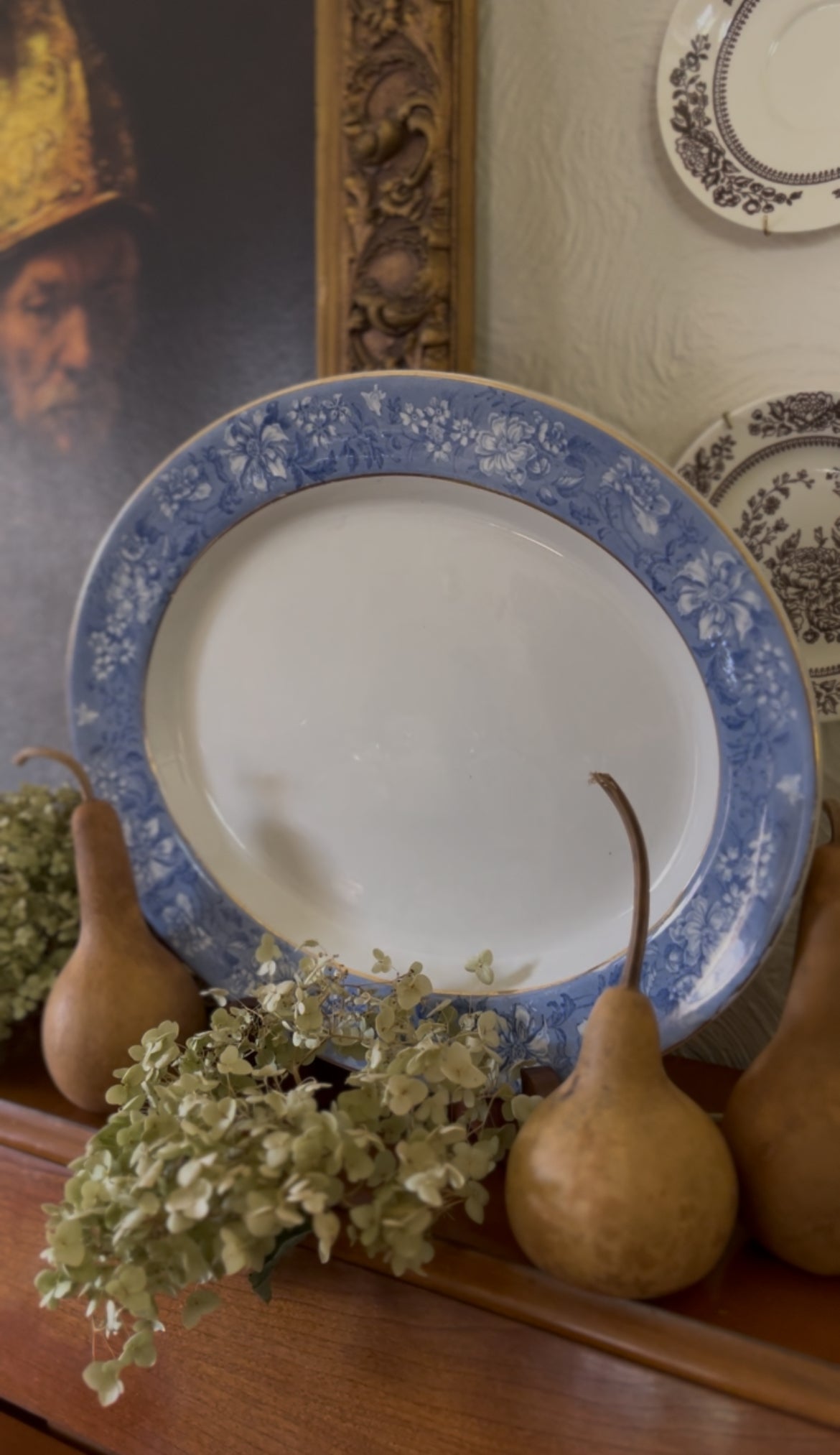 Soho Pottery Blue Transferware Platter with Gold Triming made in England