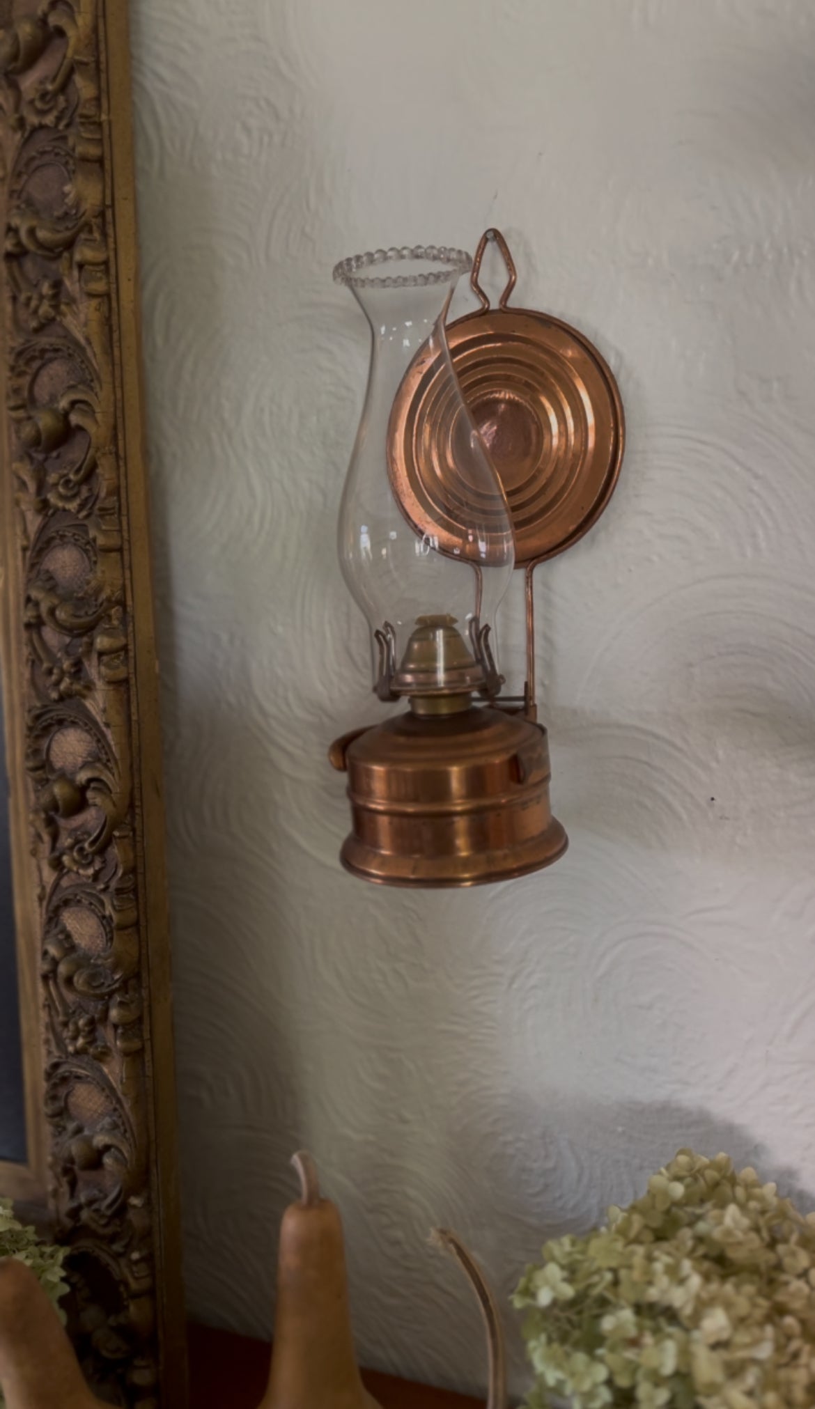 Copper Hurricane Oil Lamp Wall Hanging