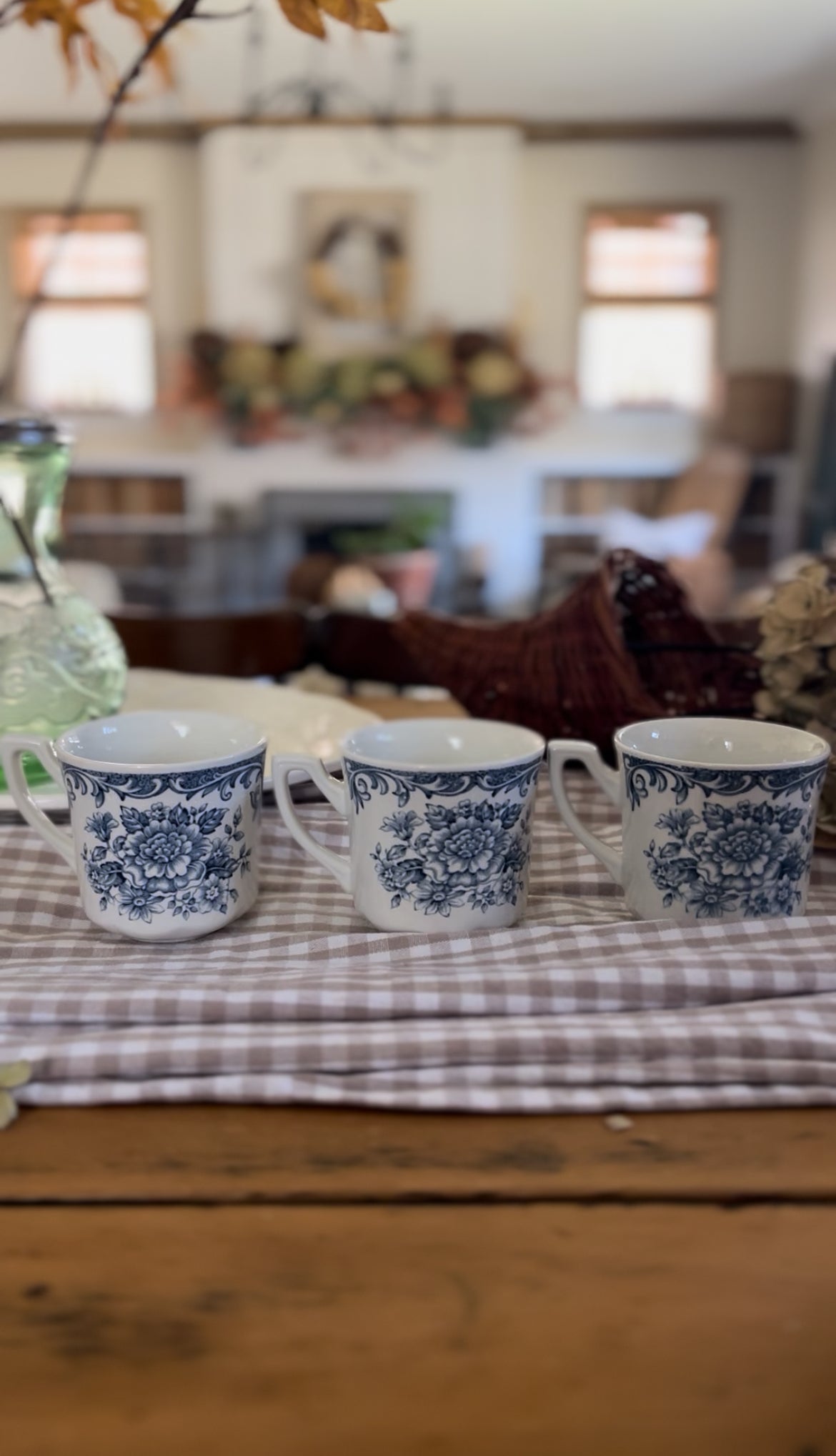 Set of 3 Blue Floral Teacups made in England