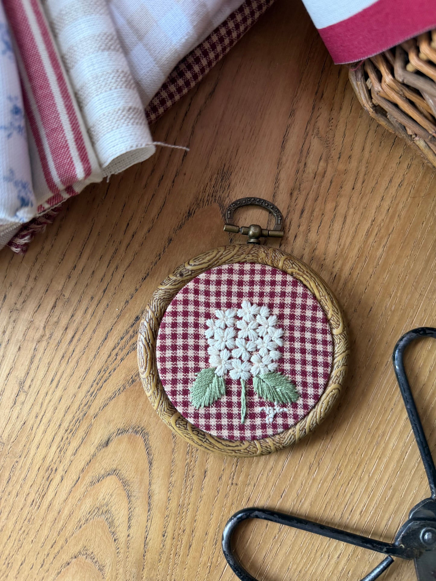 Mini White Hydrangea Embroidery Magnet
