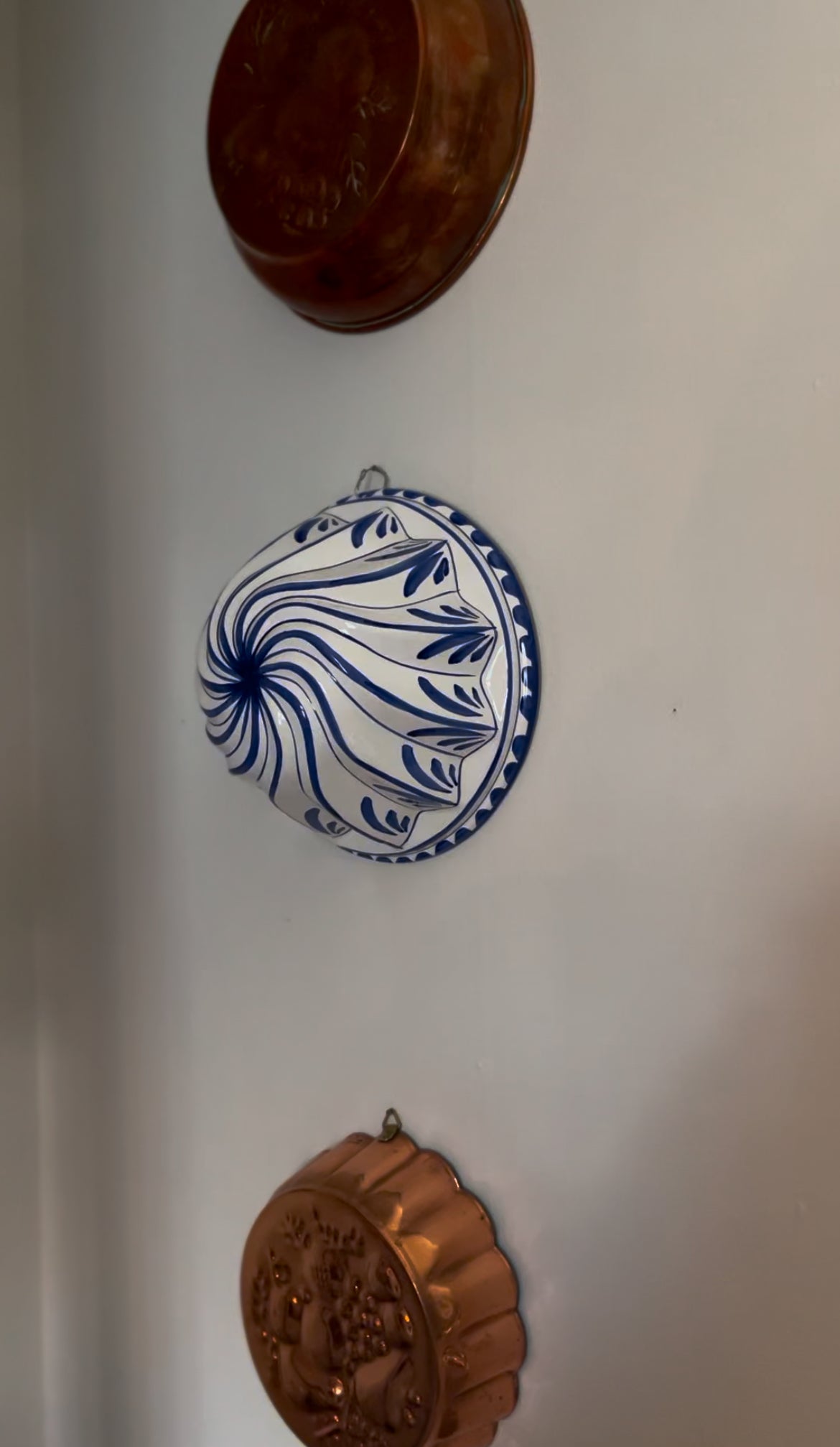 Italian Blue and White Ceramic Bundt Mold Wall Hanging