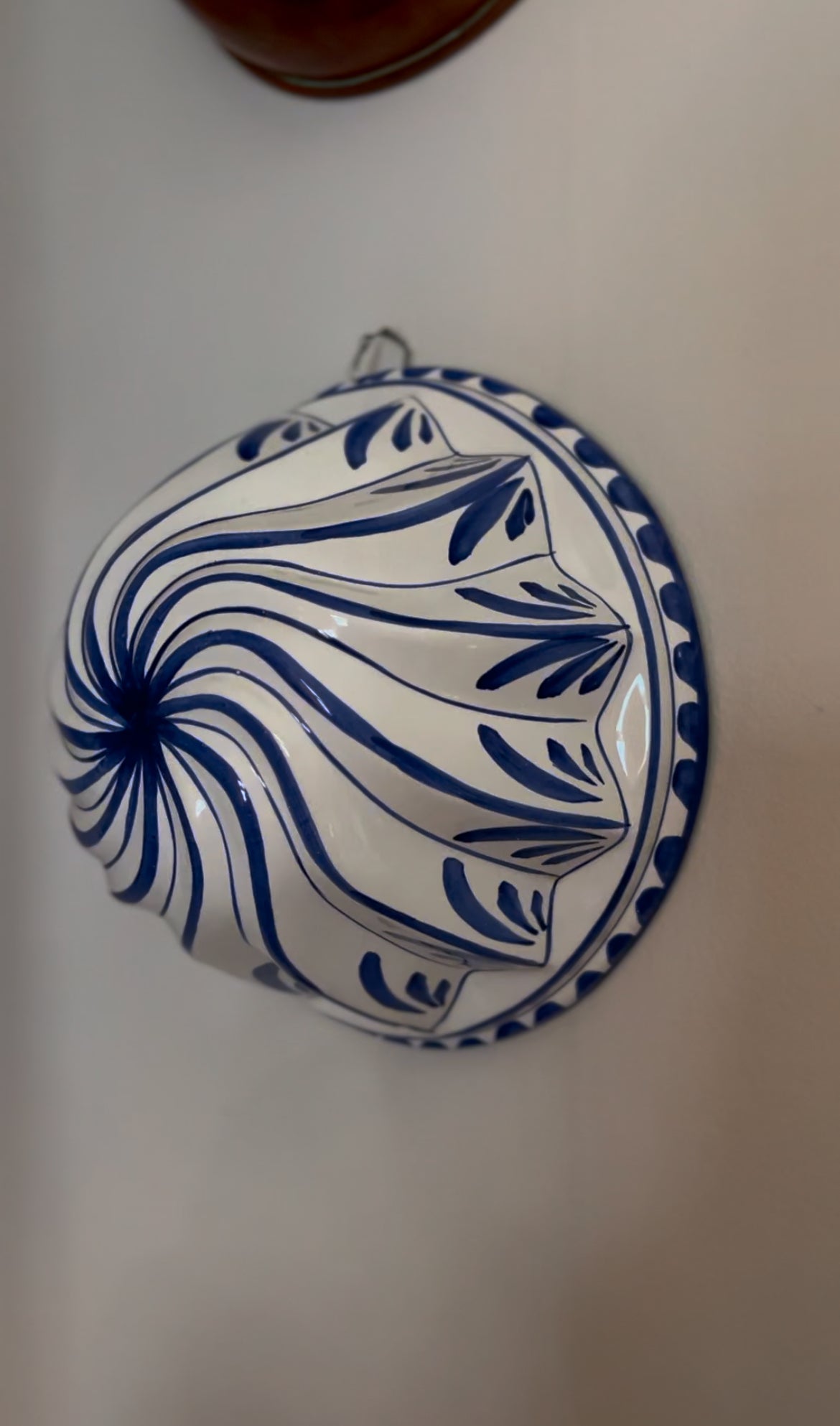 Italian Blue and White Ceramic Bundt Mold Wall Hanging