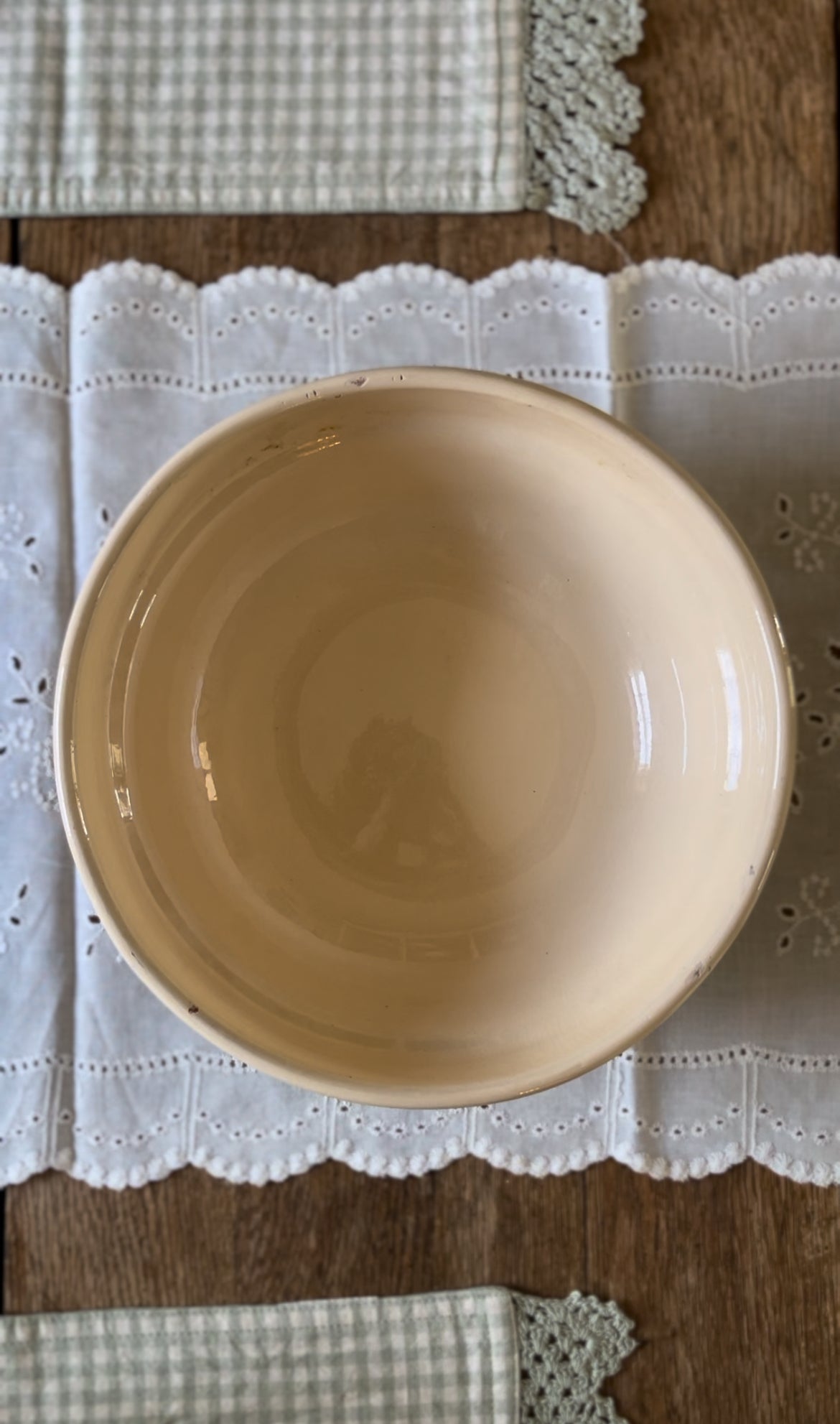 Hungarian Slipware Pottery Mixing Bowl with Pink Floral Rim