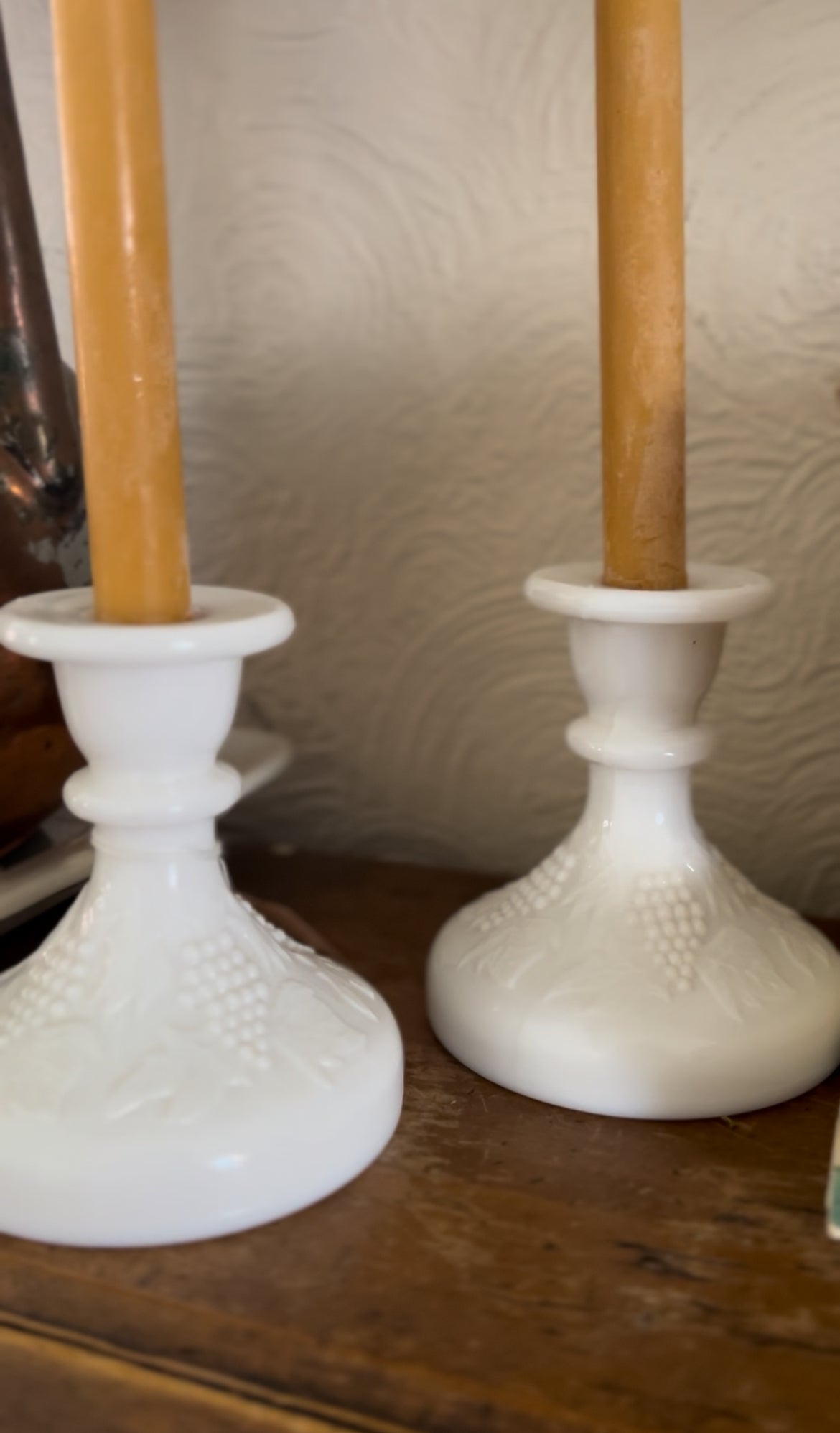 Set of 2 Milk Glass Candle Holders