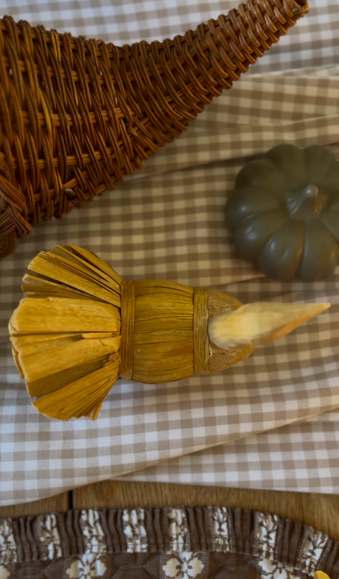 Vintage Straw and Wood Turkey