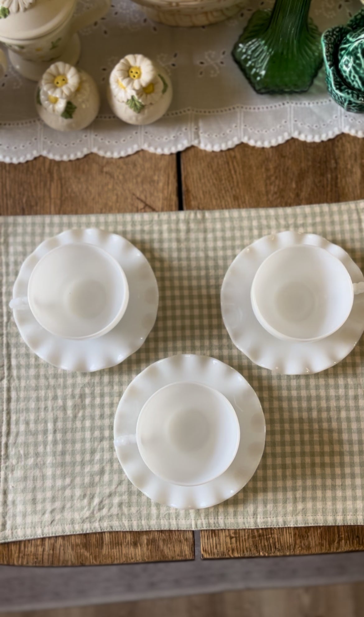 Hazel Atlas Ripple Crinoline set of 3 teacups and saucers