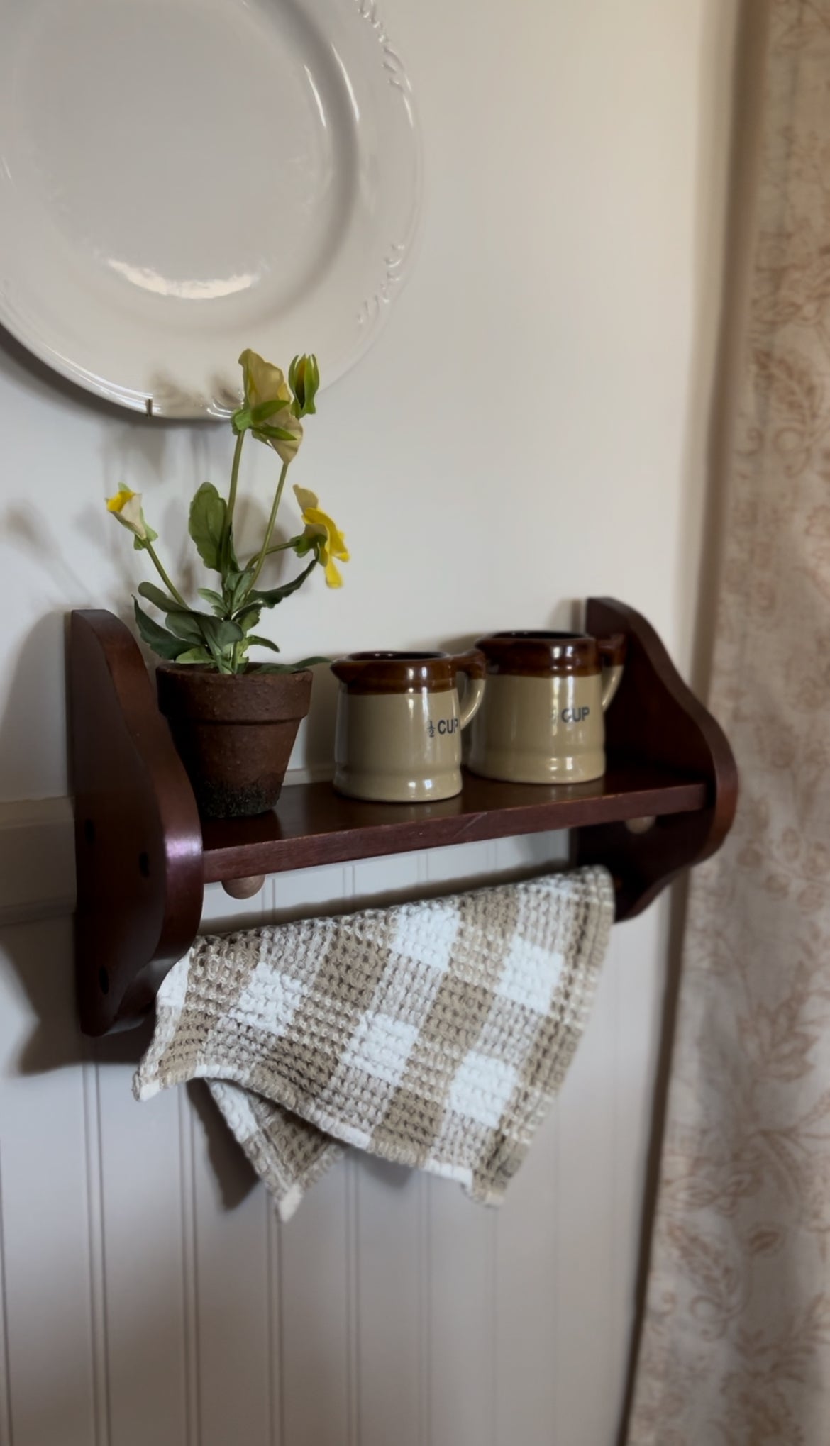 Wooden Wall Shelf with Towel Bar