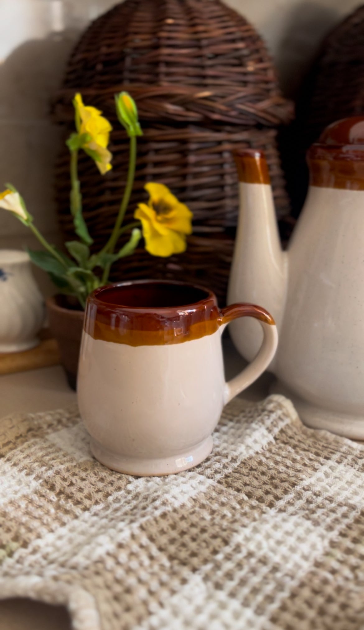 Brown Stoneware Tea Set (includes teapot, creamer, and four mugs)