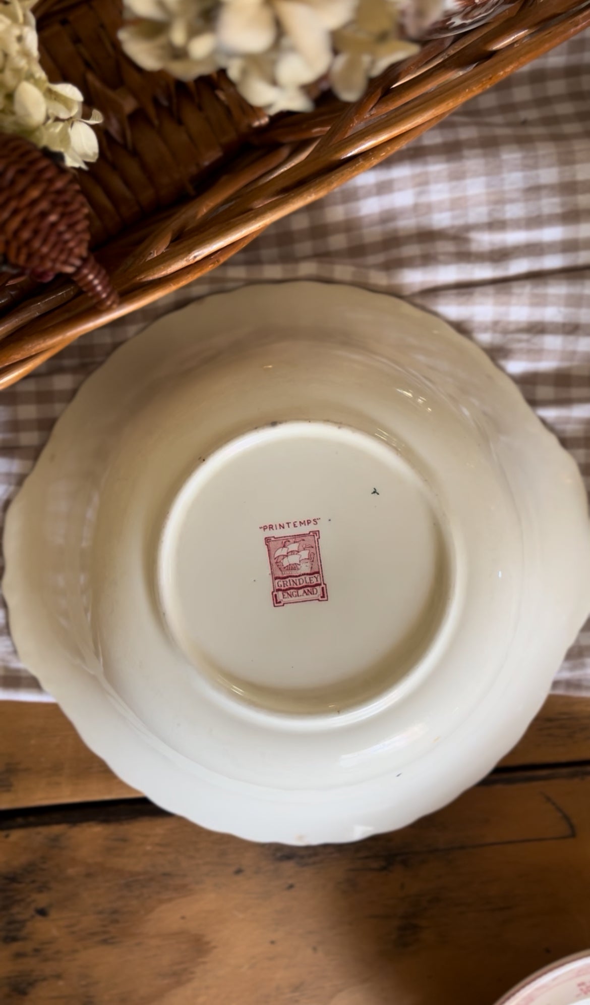 Printemps Grindley England Red Floral Serving Bowl