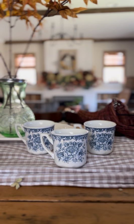 Set of 3 Blue Floral Teacups made in England