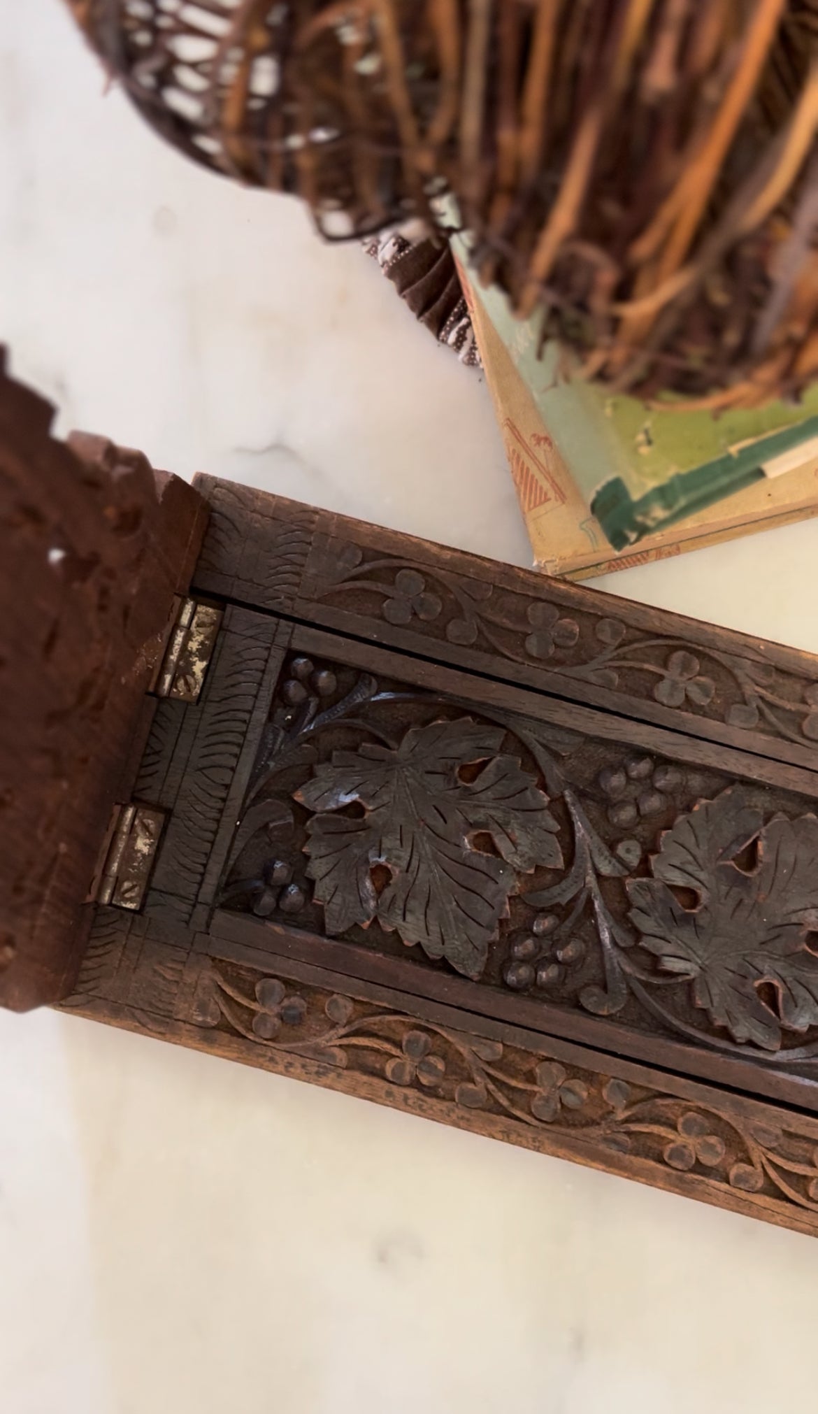 Hand Carved Wooden Folding and Expandable Book Ends