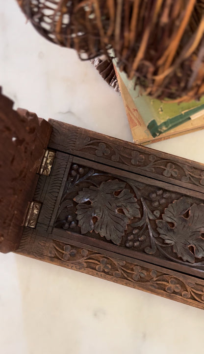 Hand Carved Wooden Folding and Expandable Book Ends