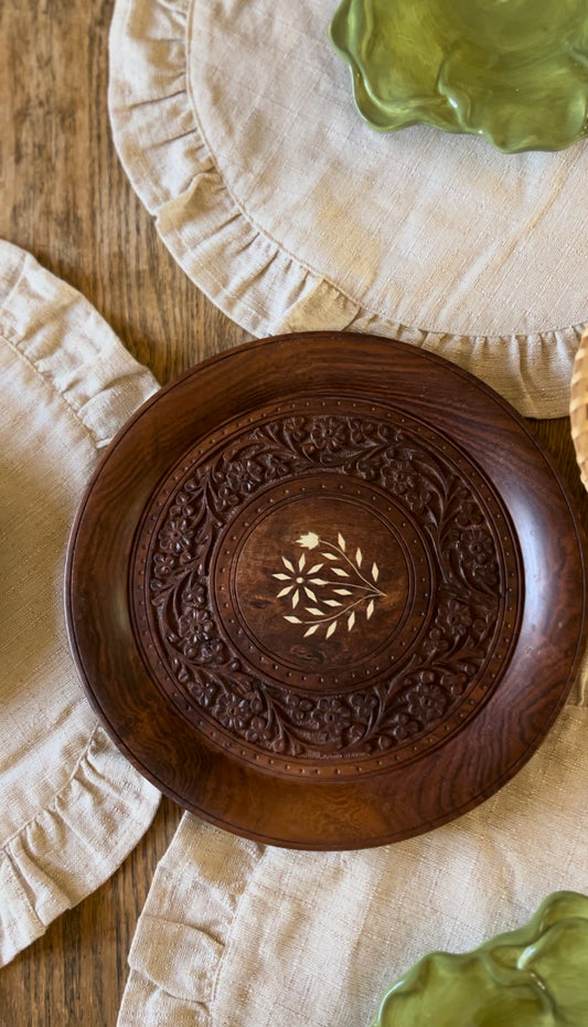 Hand-carved Wooden Inlayed Decorative Plate
