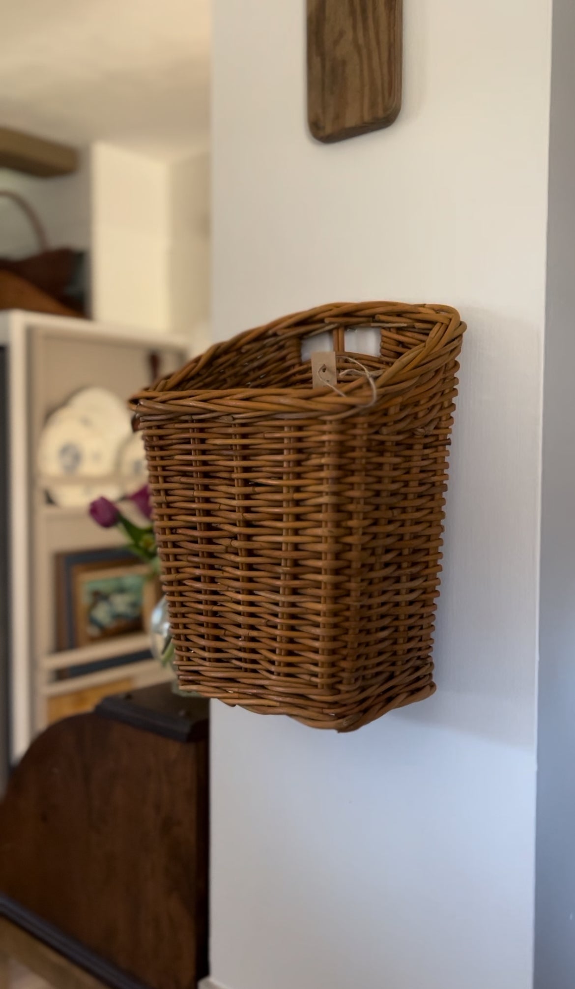 Light-Colored Wicker Hanging Basket