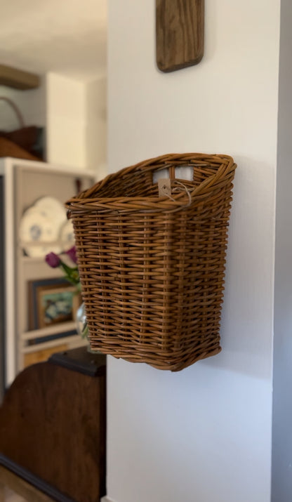 Light-Colored Wicker Hanging Basket