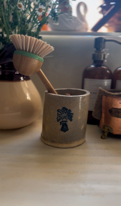 Small Pottery Vase with Blue Floral Stamp