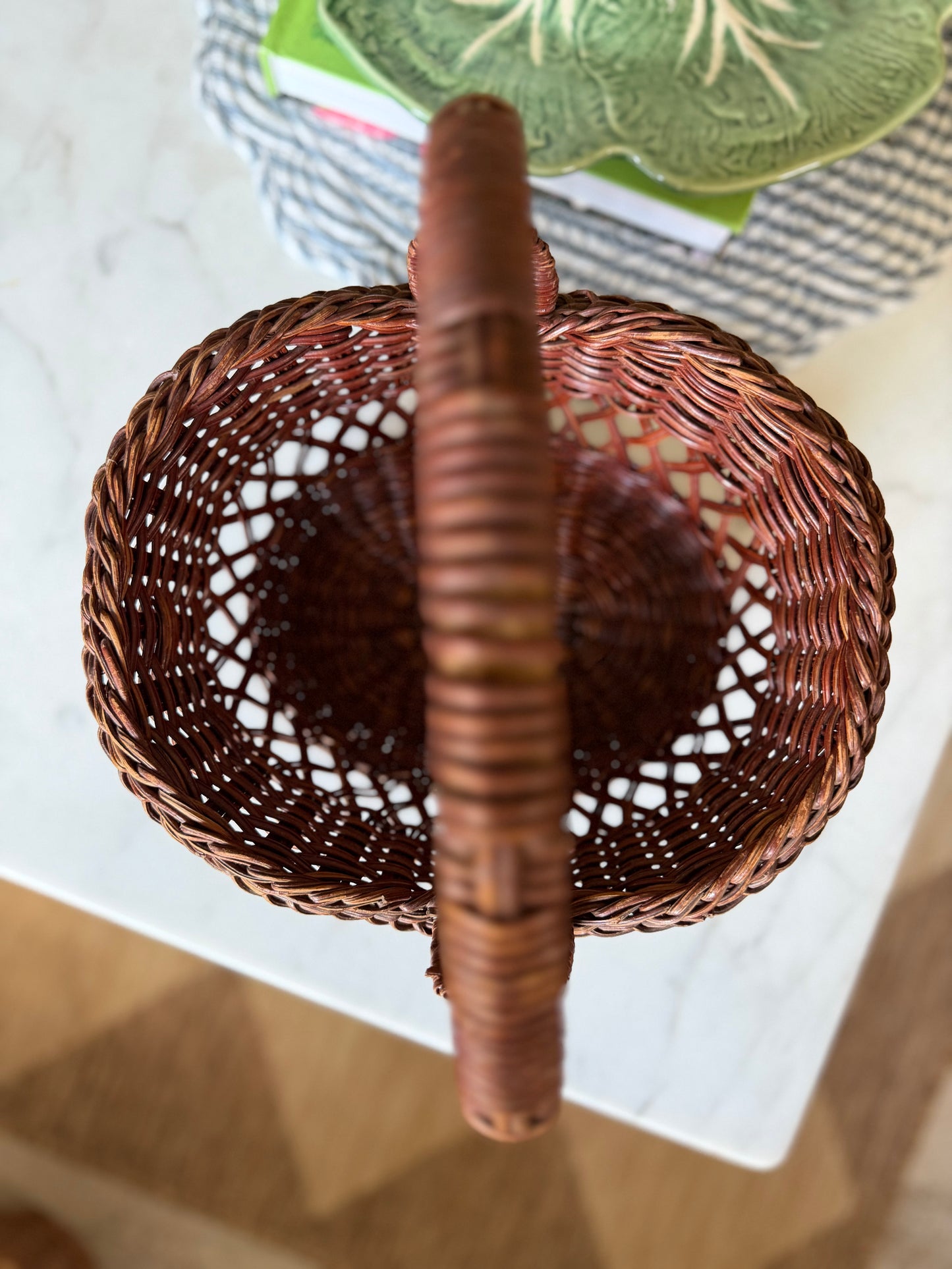 Small Dark Brown Wicker Basket with Handle (flowers not included)